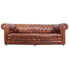 Vintage Brown Leather Chesterfield with Buttoned Seat and Back
