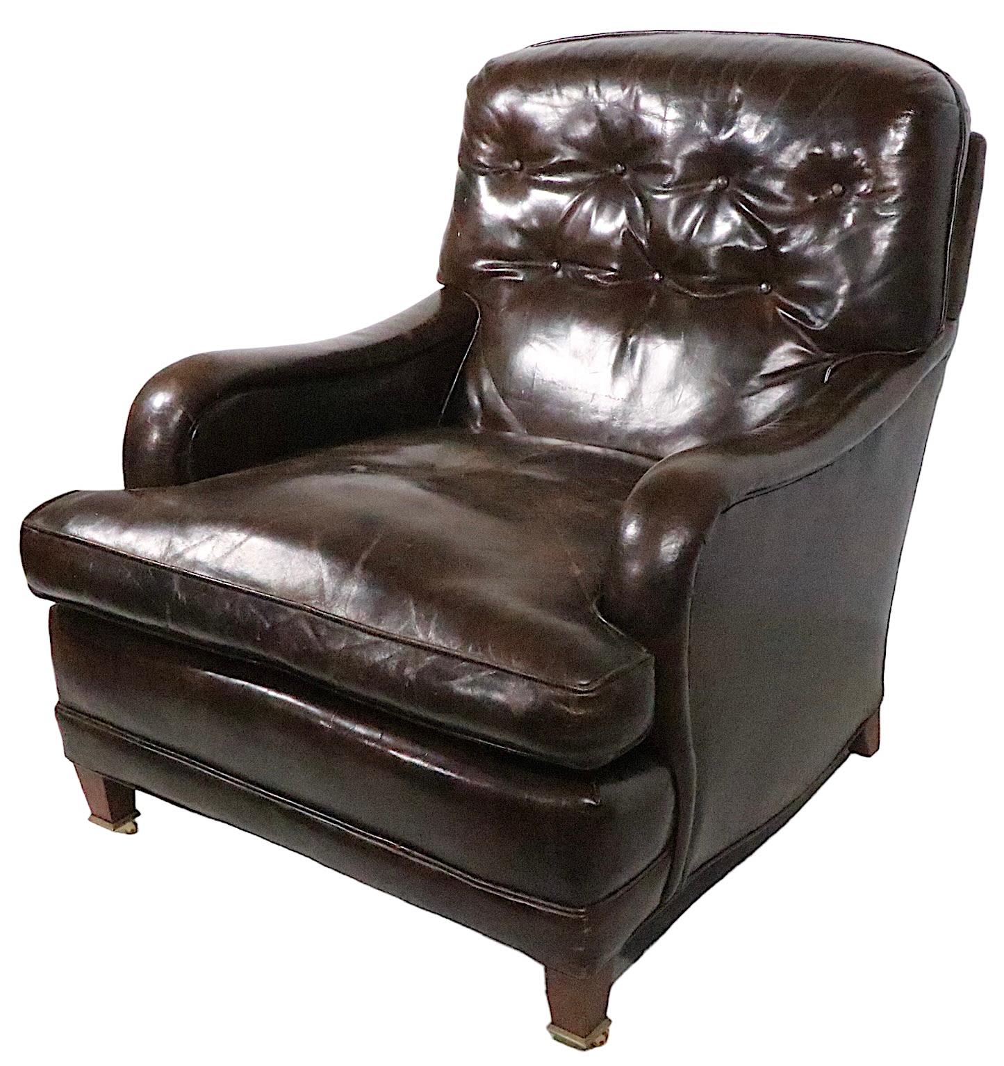 Vintage Brown Leather Club Chair and Ottoman  1