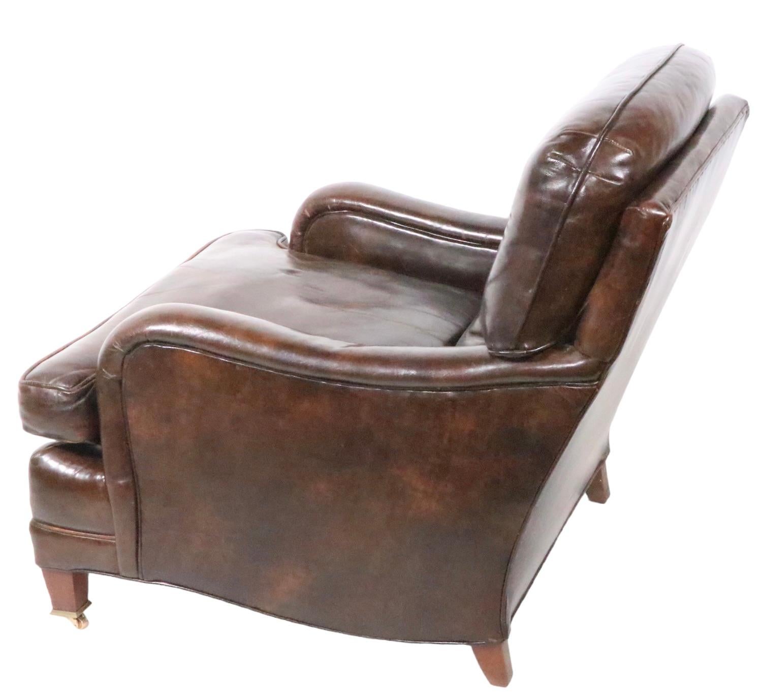 Vintage Brown Leather Club Chair and Ottoman  2