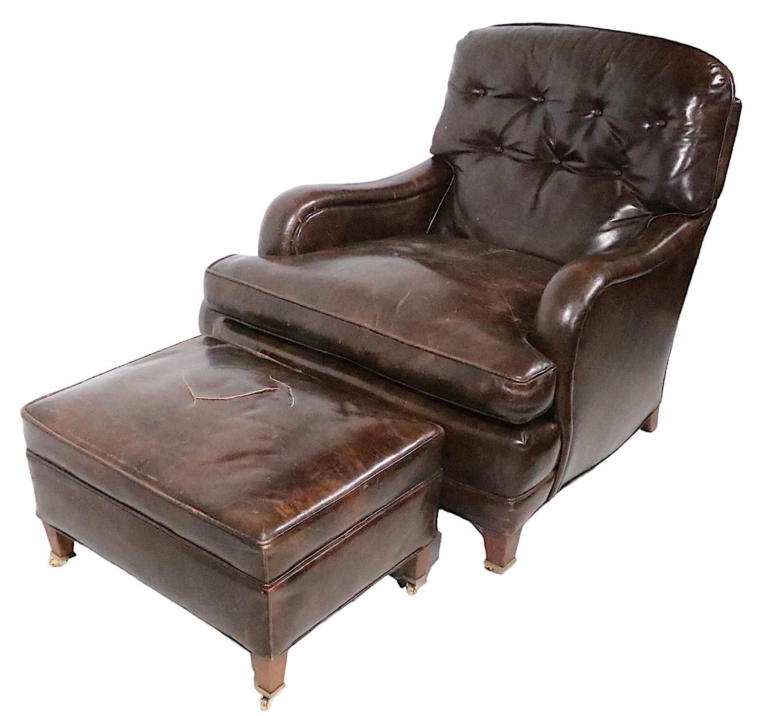 Vintage Brown Leather Club Chair and Ottoman  4
