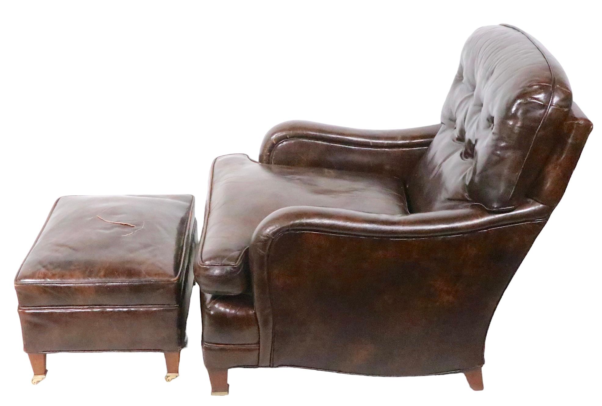 Vintage Brown Leather Club Chair and Ottoman  5