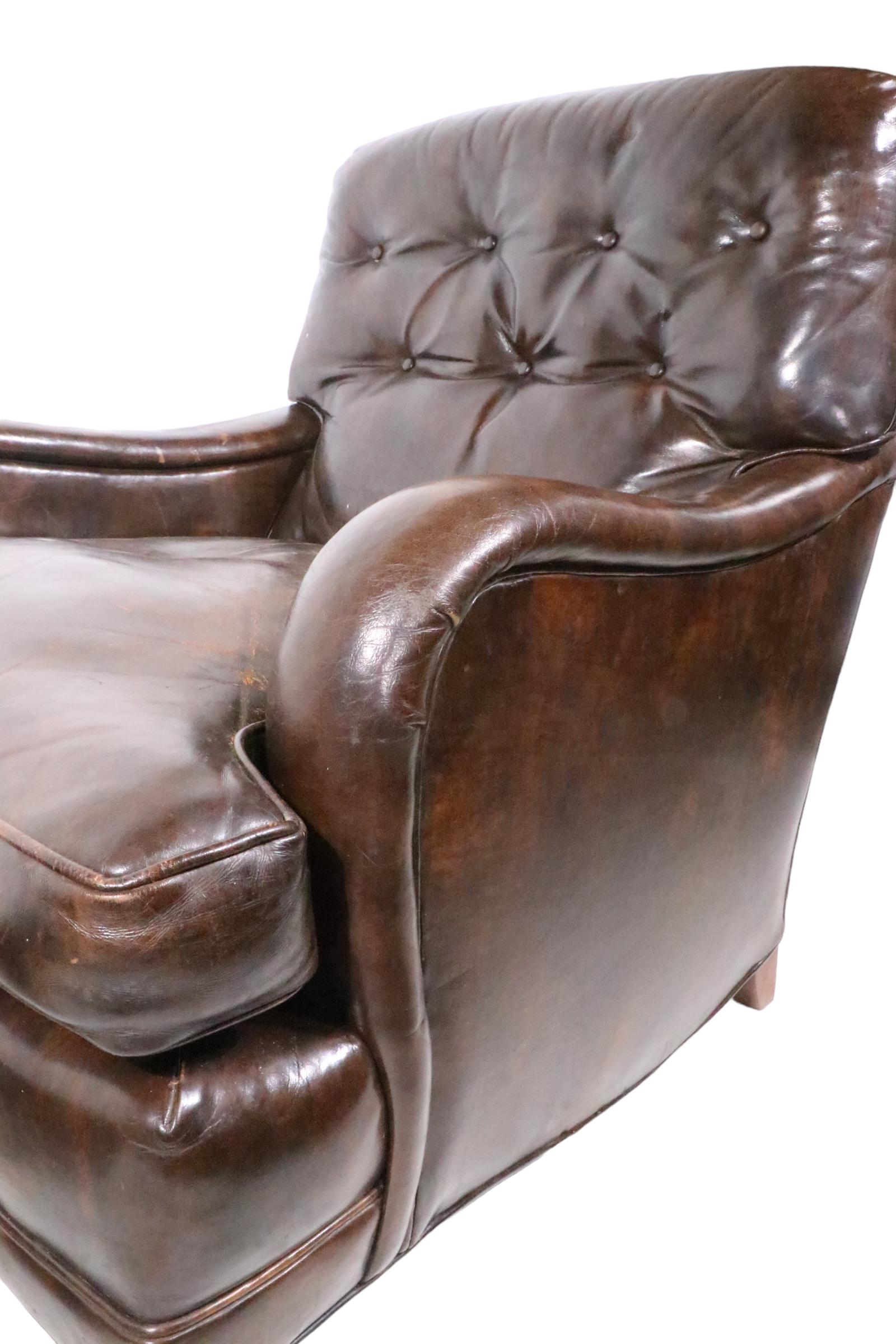 Vintage Brown Leather Club Chair and Ottoman  8