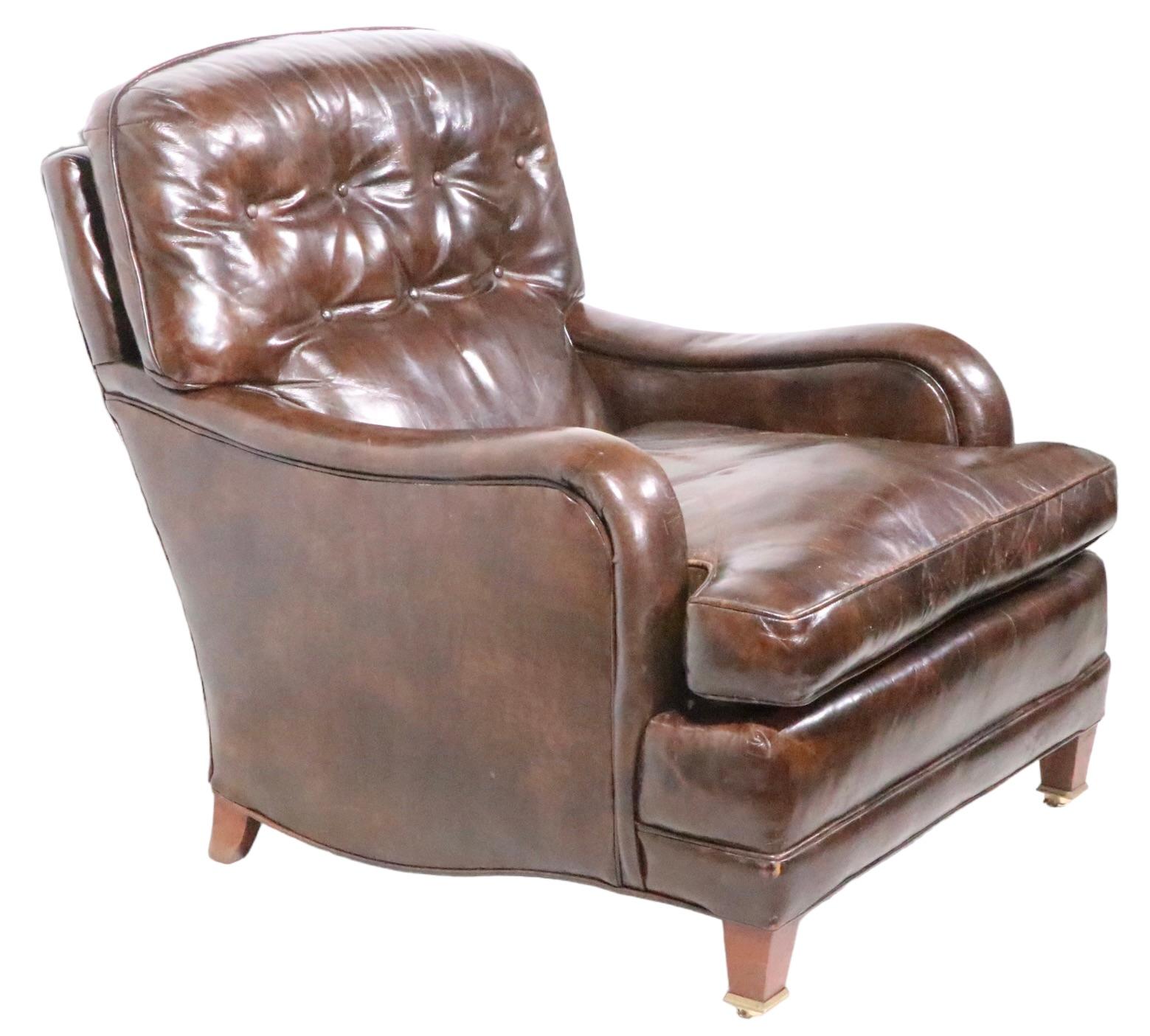 Art Deco Vintage Brown Leather Club Chair and Ottoman 