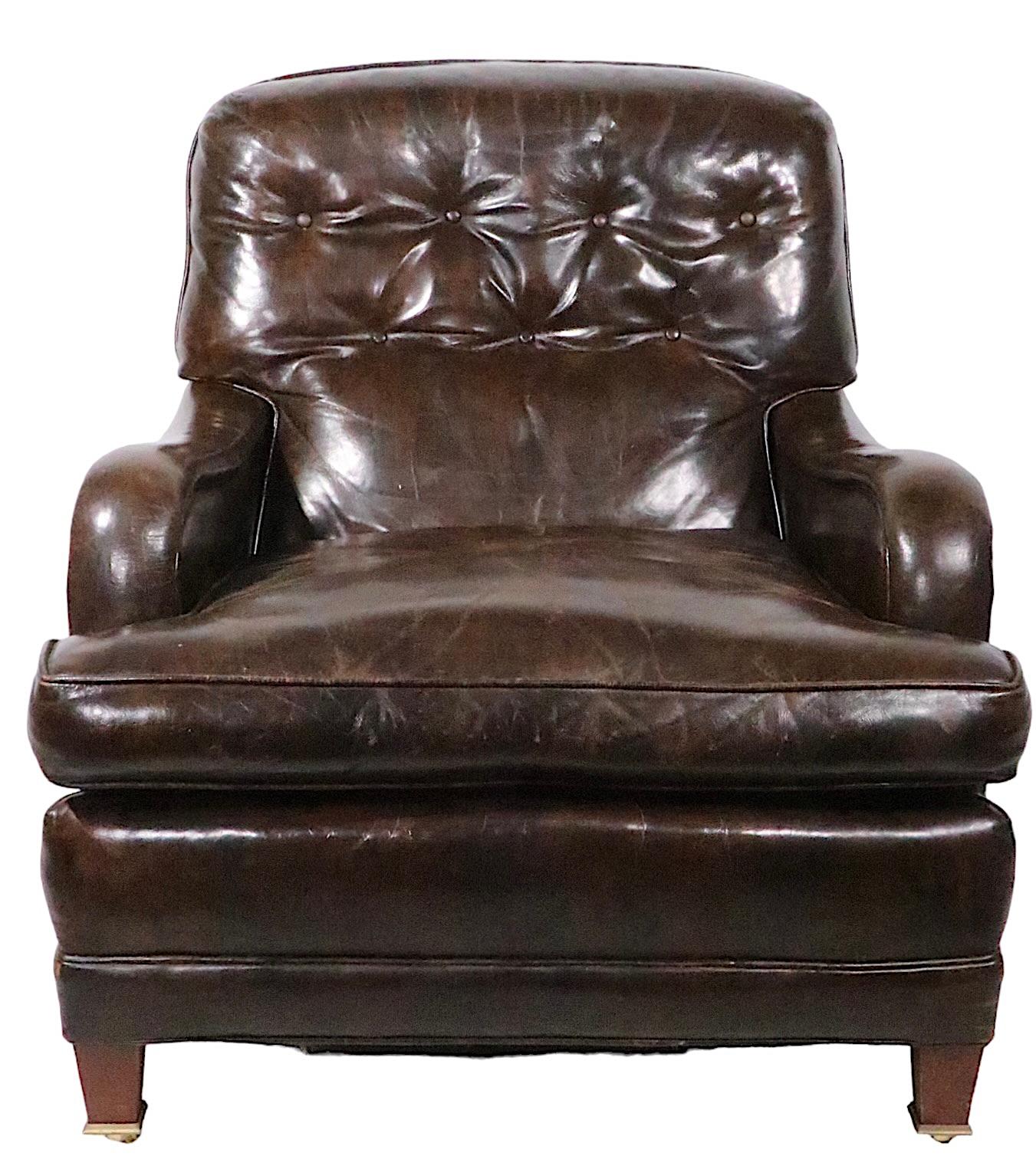Vintage Brown Leather Club Chair and Ottoman  In Good Condition In New York, NY