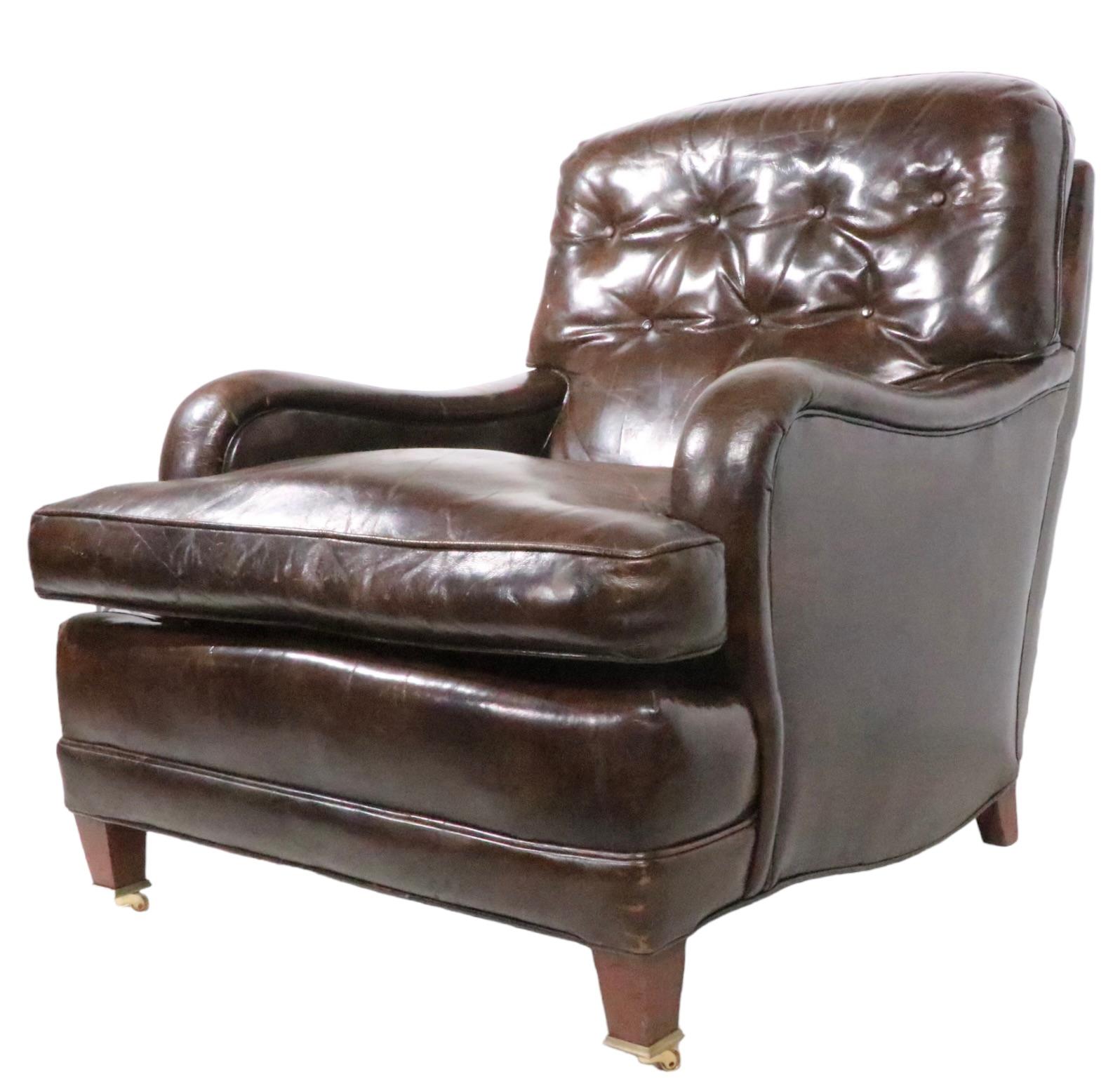 20th Century Vintage Brown Leather Club Chair and Ottoman 