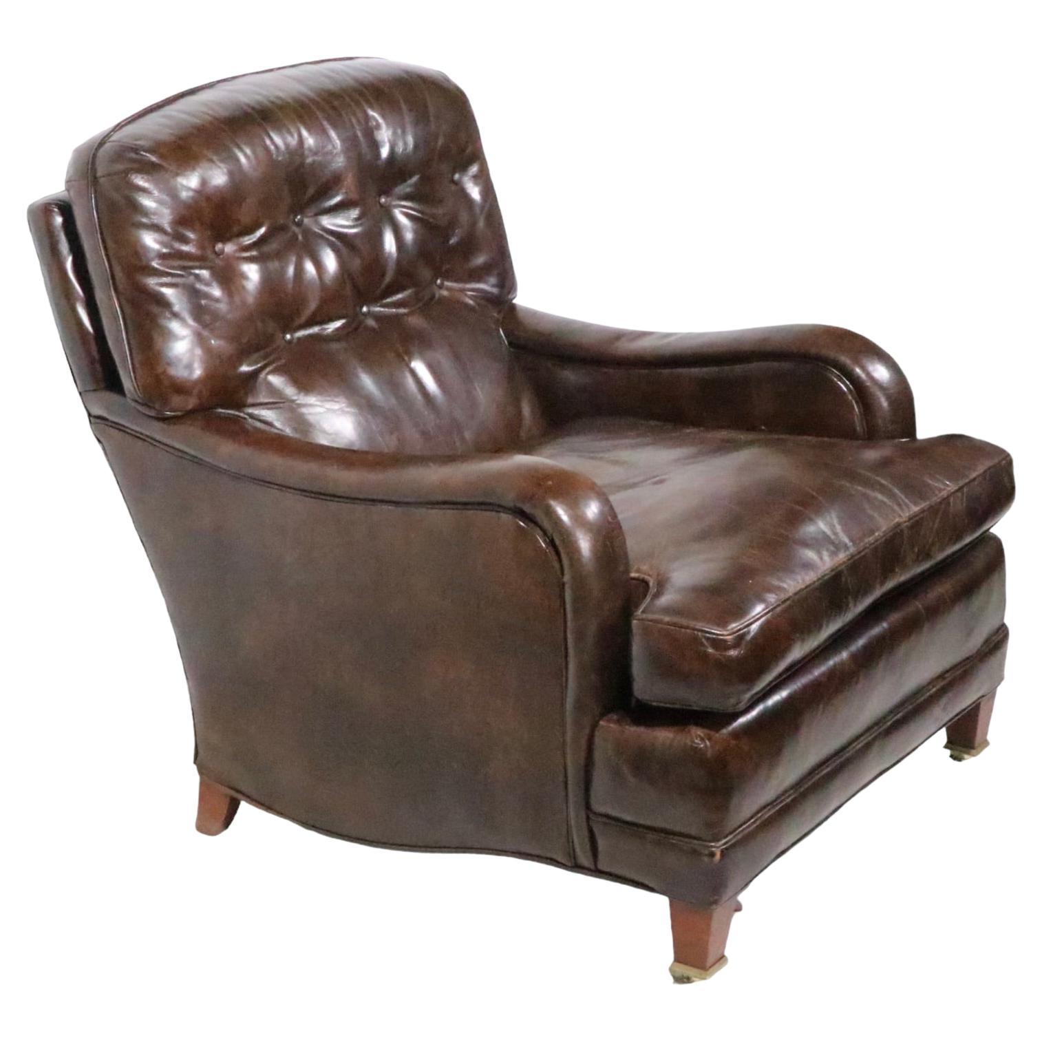 Vintage Brown Leather Club Chair and Ottoman 