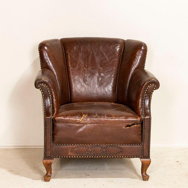 Vintage Brown Leather Club Chair from England at 1stDibs