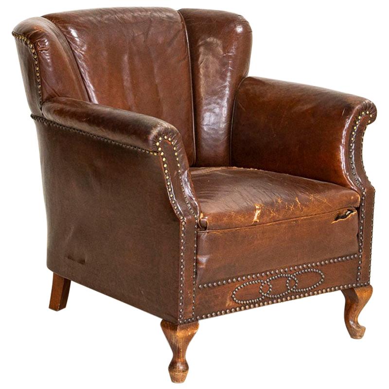 Vintage Brown Leather Club Chair from England at 1stDibs