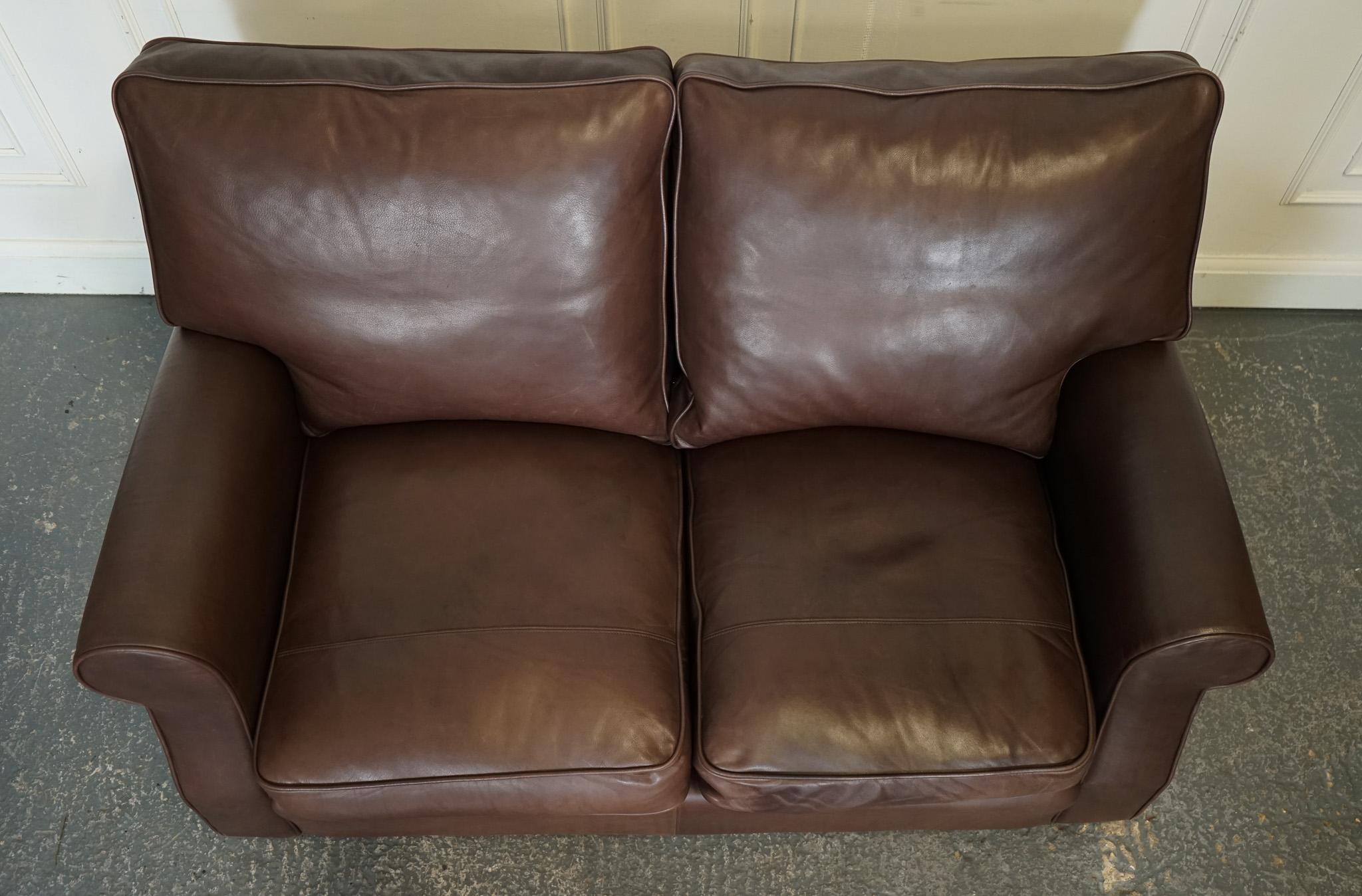 VINTAGE BROWN LEATHER COLLINS & HAYES TWO TO TRHEE SEATER SOFA FEATHER FiLLED 3