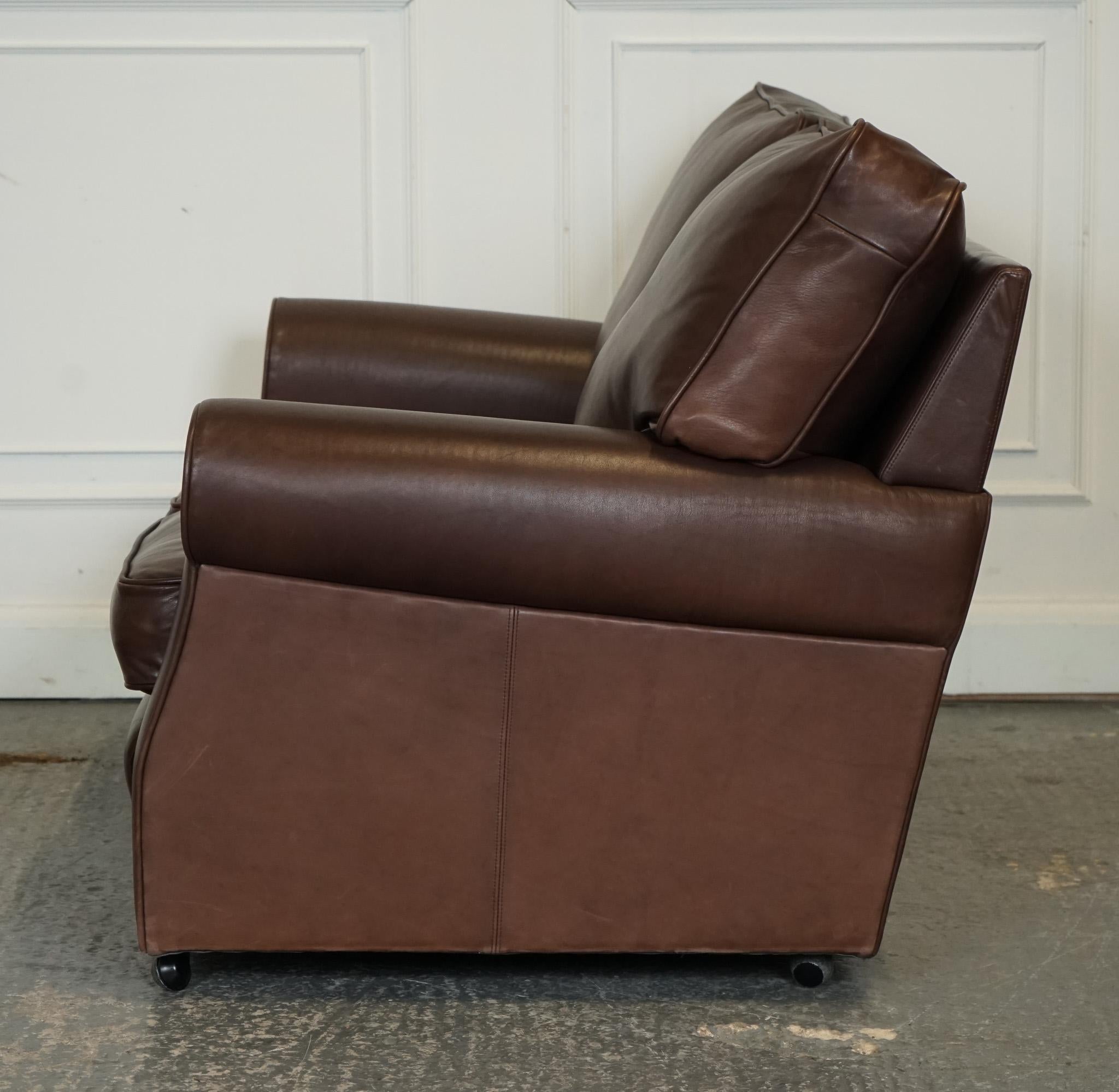 VINTAGE BROWN LEATHER COLLINS & HAYES TWO TO TRHEE SEATER SOFA FEATHER FiLLED 4