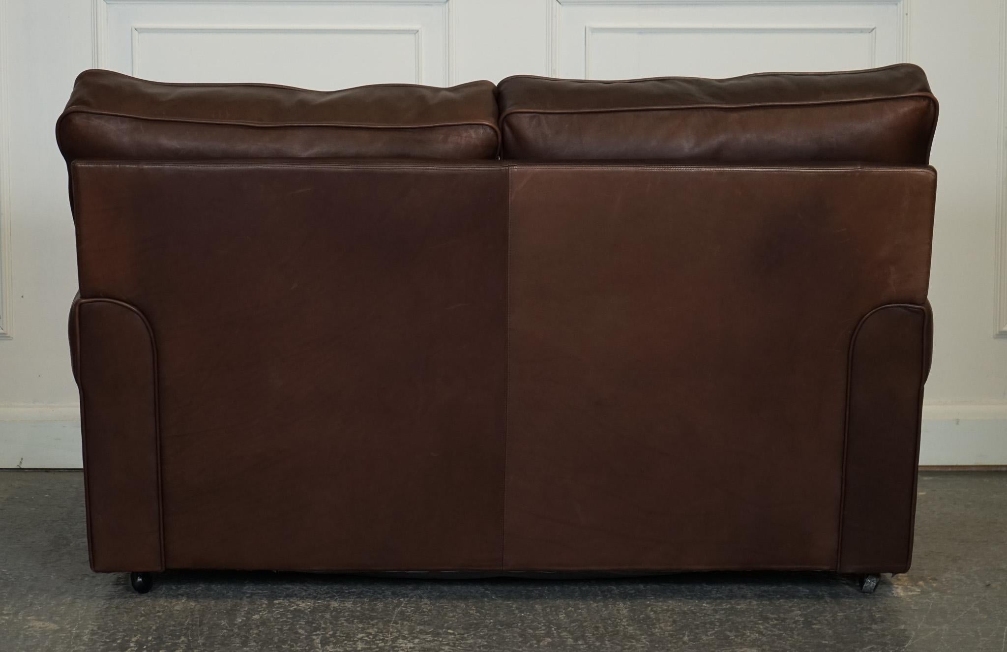 VINTAGE BROWN LEATHER COLLINS & HAYES TWO TO TRHEE SEATER SOFA FEATHER FiLLED 5