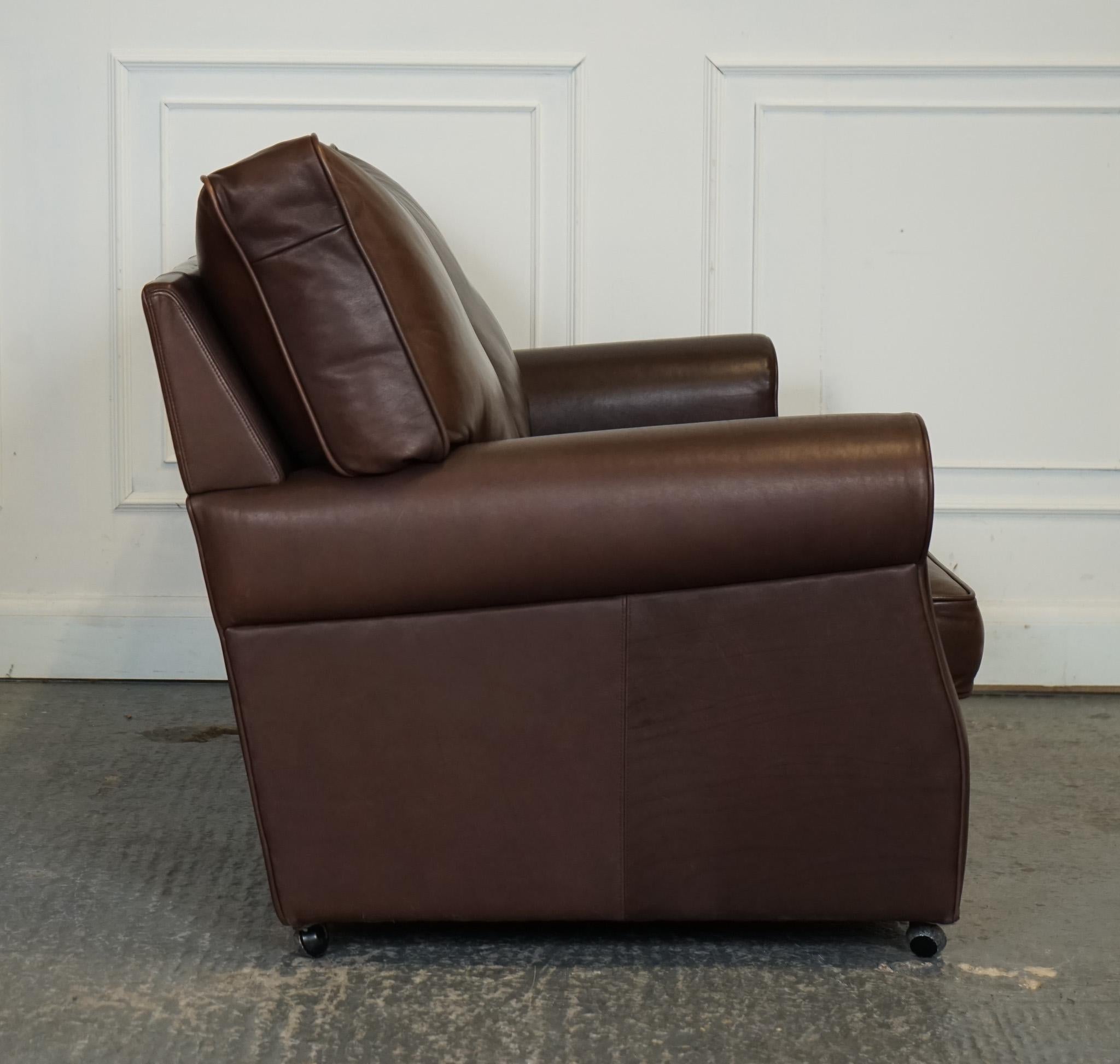 VINTAGE BROWN LEATHER COLLINS & HAYES TWO TO TRHEE SEATER SOFA FEATHER FiLLED 6