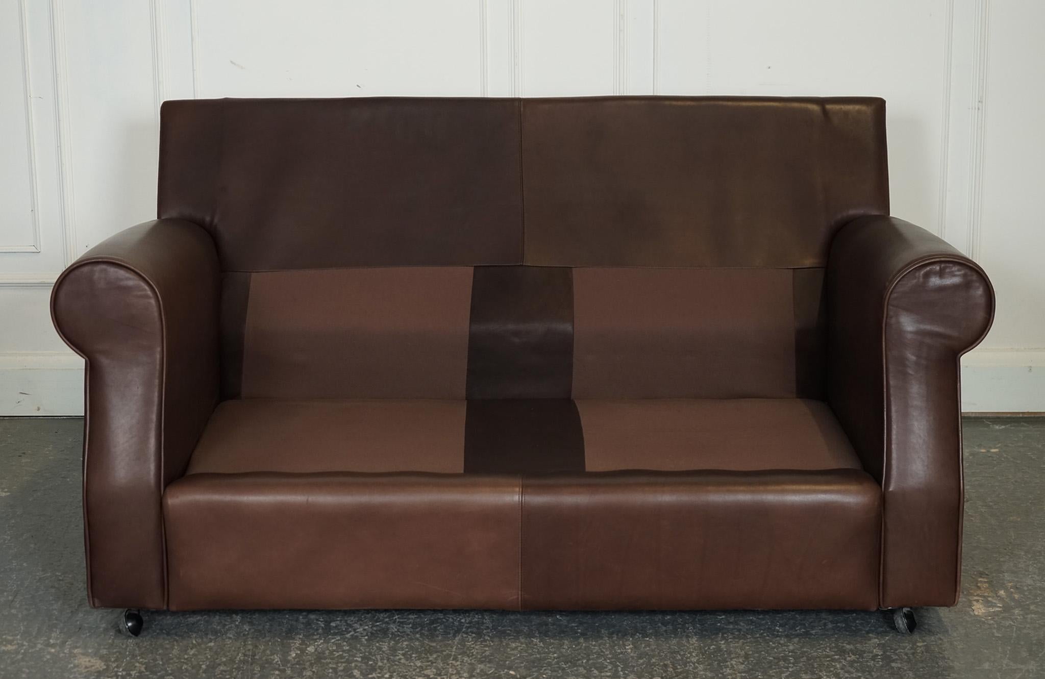 VINTAGE BROWN LEATHER COLLINS & HAYES TWO TO TRHEE SEATER SOFA FEATHER FiLLED 7