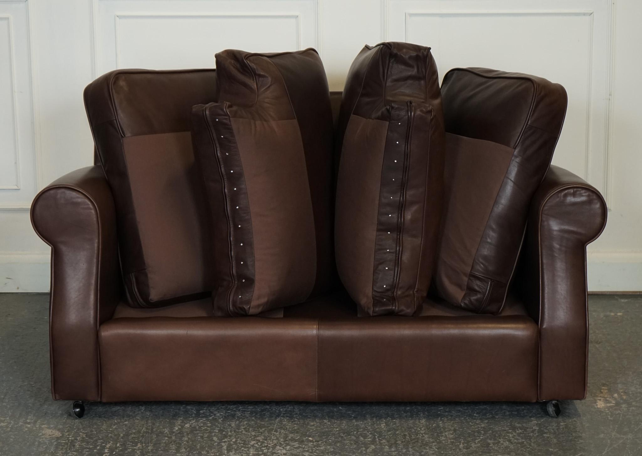 VINTAGE BROWN LEATHER COLLINS & HAYES TWO TO TRHEE SEATER SOFA FEATHER FiLLED 8