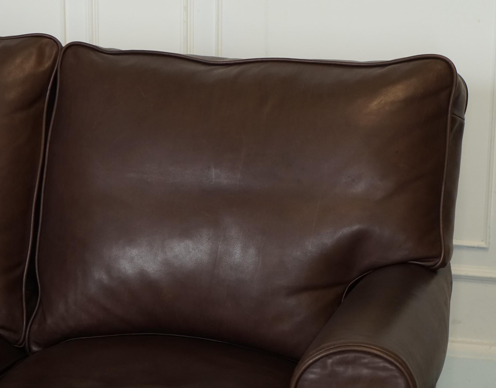 VINTAGE BROWN LEATHER COLLINS & HAYES TWO TO TRHEE SEATER SOFA FEATHER FiLLED In Good Condition In Pulborough, GB