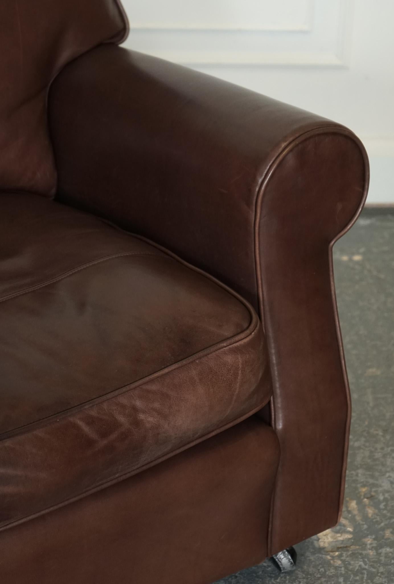 Leather VINTAGE BROWN LEATHER COLLINS & HAYES TWO TO TRHEE SEATER SOFA FEATHER FiLLED