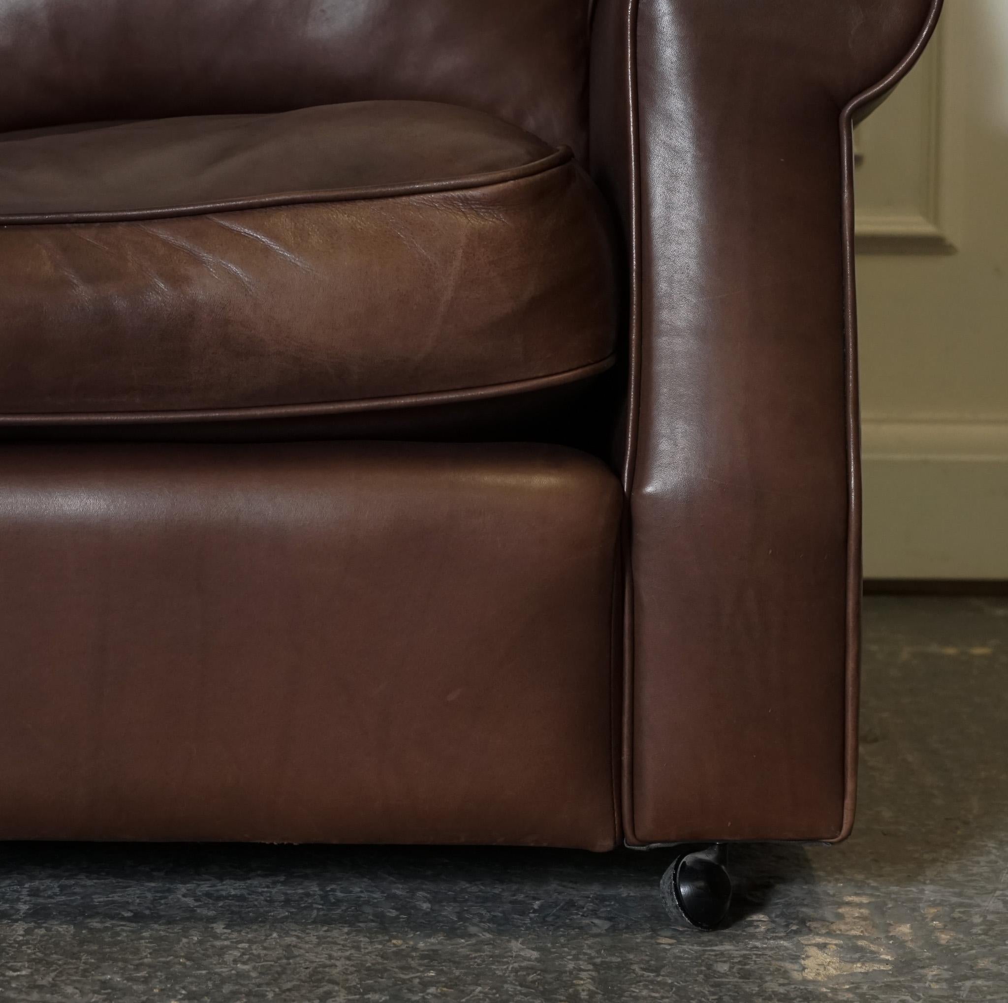 VINTAGE BROWN LEATHER COLLINS & HAYES TWO TO TRHEE SEATER SOFA FEATHER FiLLED 2