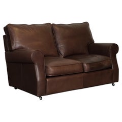 VINTAGE BROWN LEATHER COLLINS & HAYES TWO TO TRHEE SEATER SOFA FEATHER FiLLED