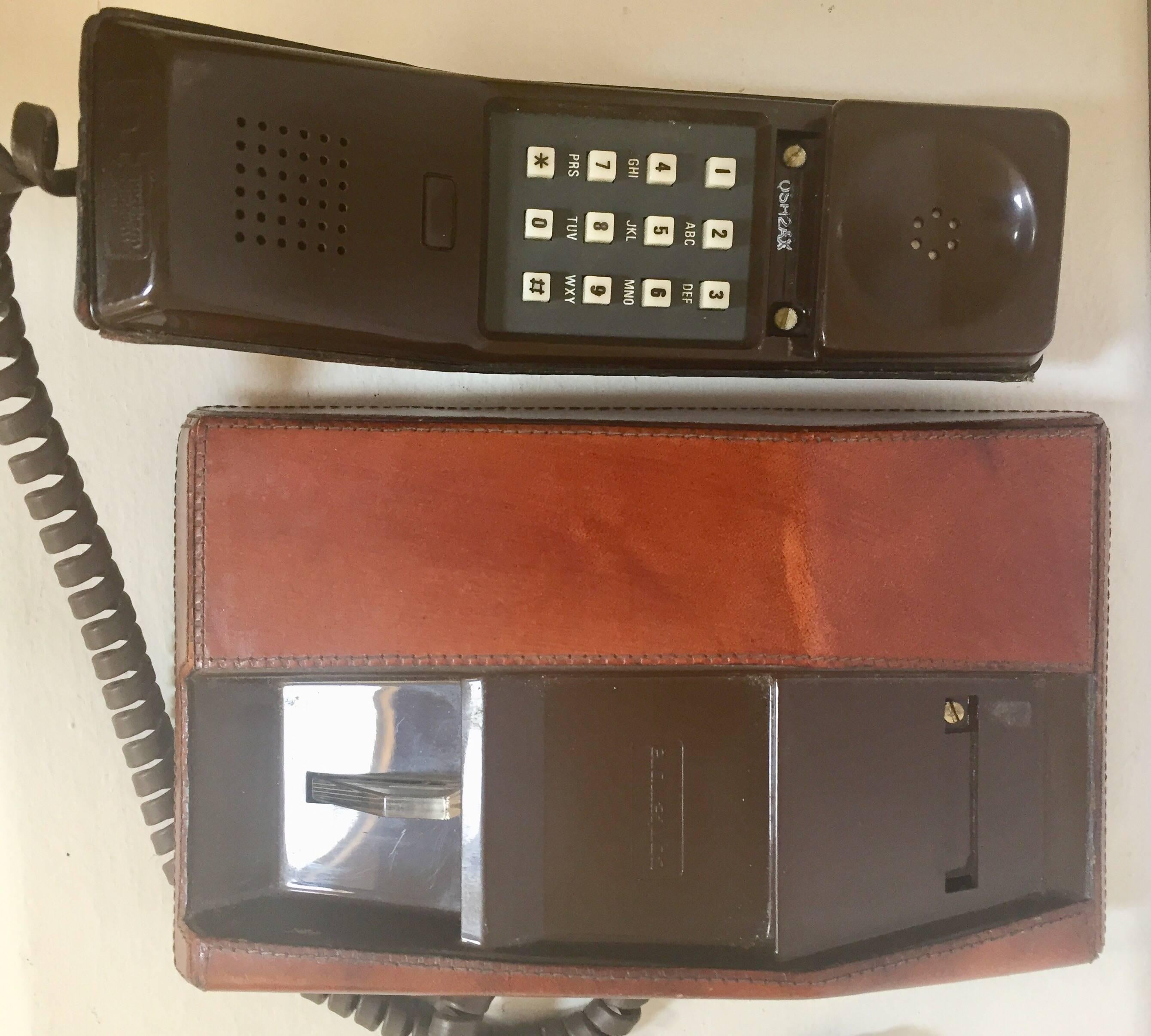 Vintage Brown Leather Covered and Hand-Stitched Telephone by Contempra, 1970s 4