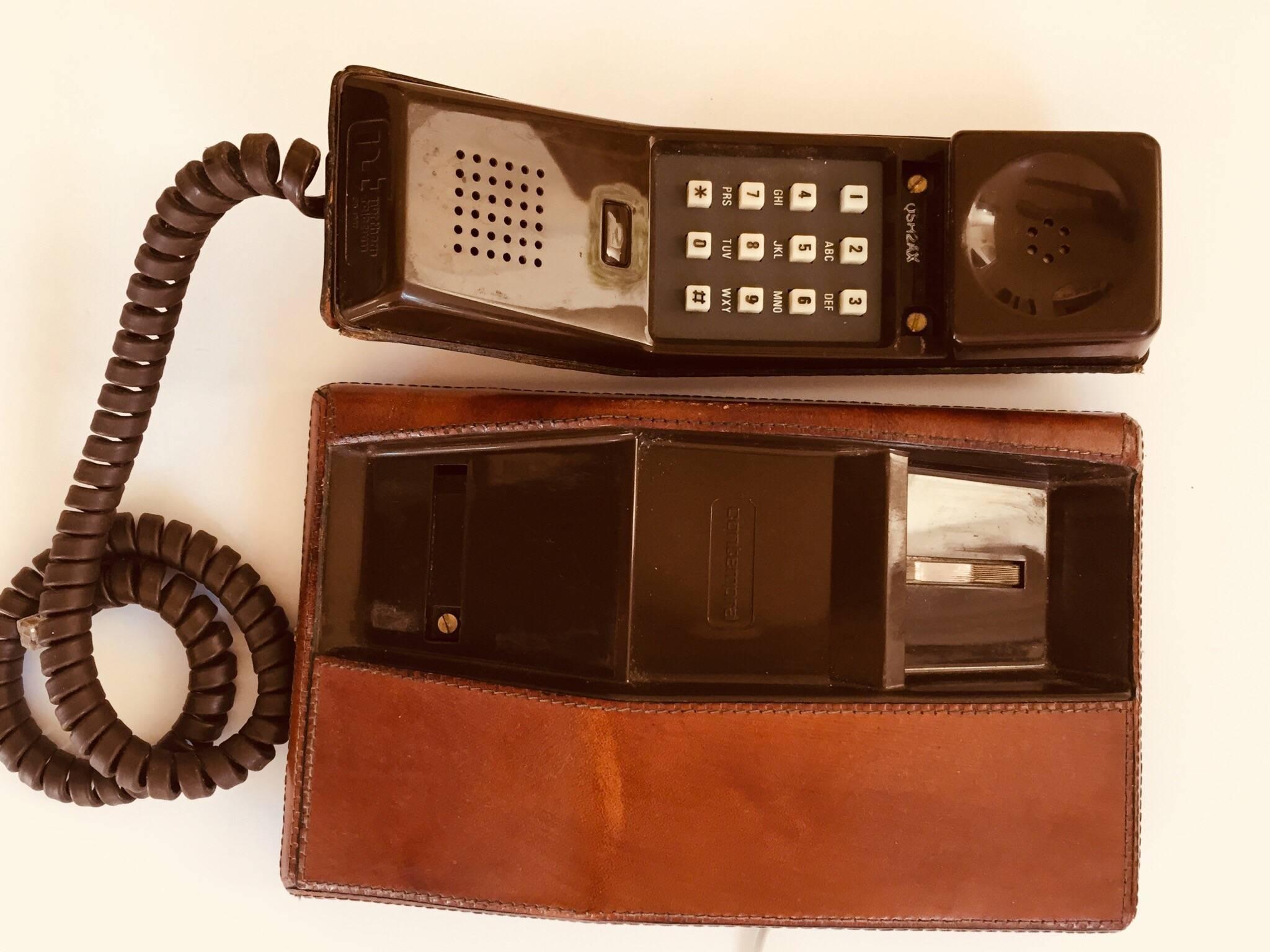 Vintage Brown Leather Covered and Hand-Stitched Telephone by Contempra, 1970s 9