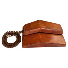 Vintage Brown Leather Covered and Hand-Stitched Telephone by Contempra, 1970s