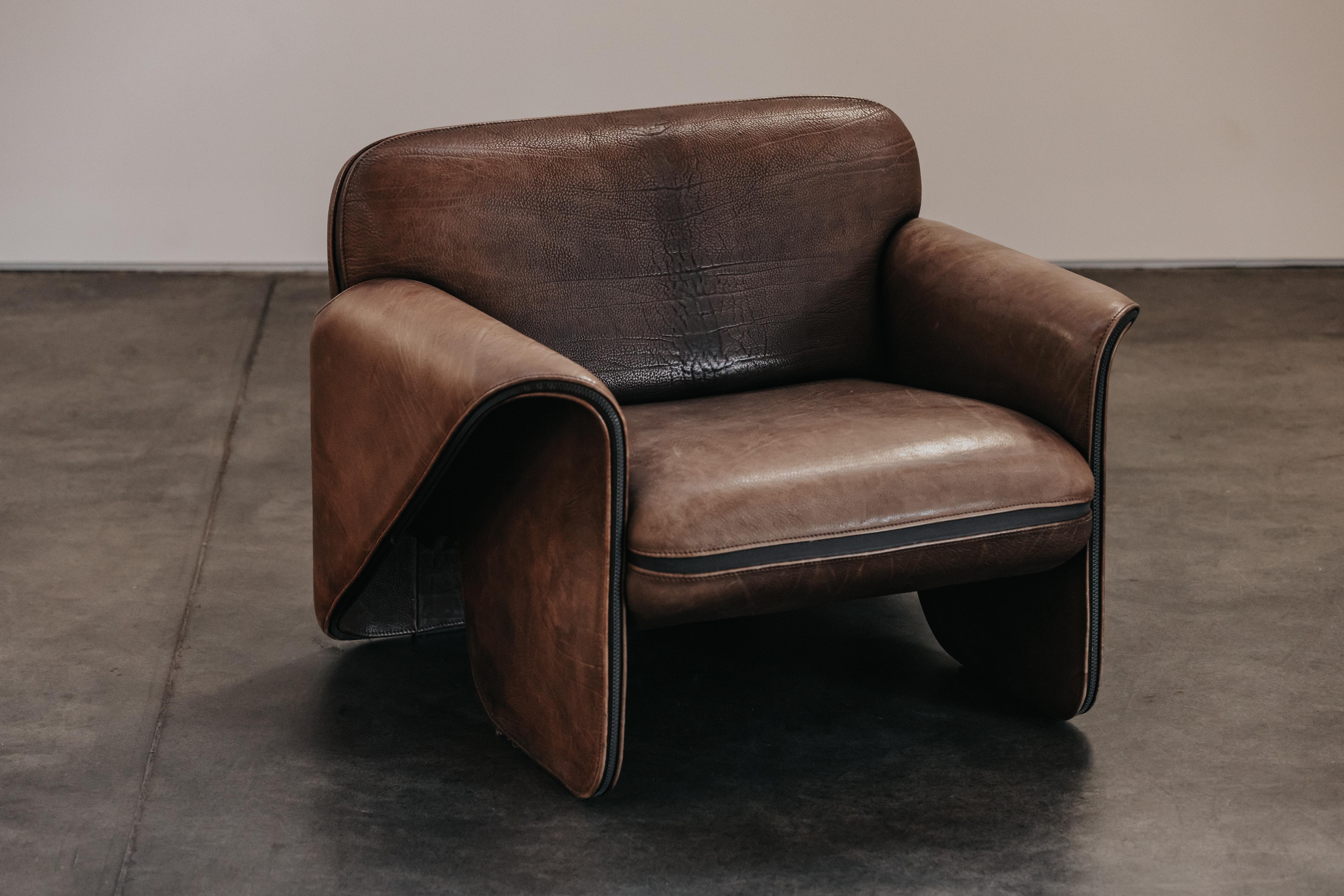 European Vintage Brown Leather De Sede DS125 Lounge Chair From Switzerland, Circa 1970
