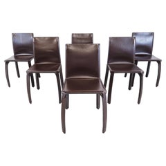 Vintage Brown Leather Dining Chairs, 1980s