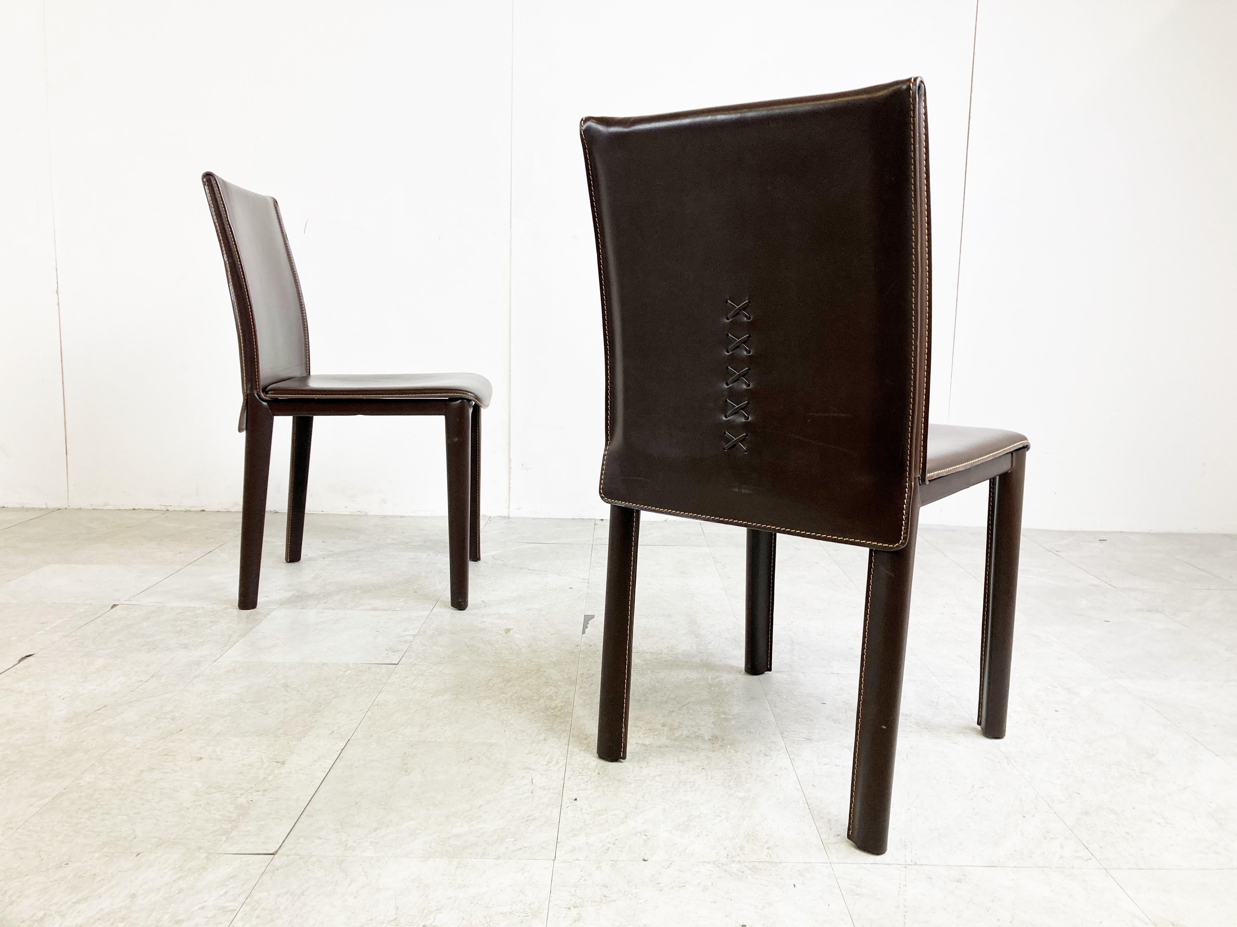 Vintage Brown Leather Dining Chairs by Arper, Italy, 1980s 4