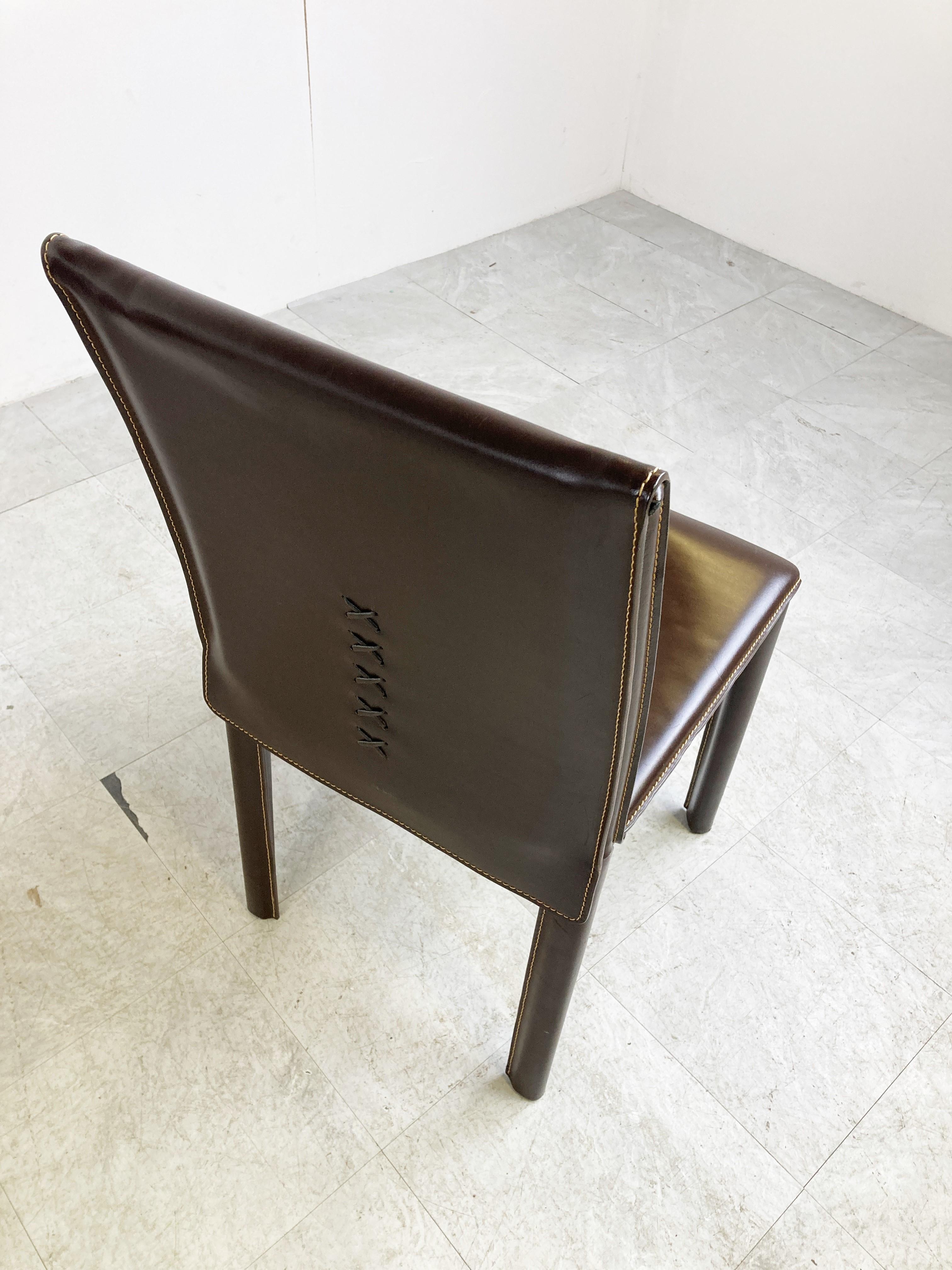 Vintage Brown Leather Dining Chairs by Arper, Italy, 1980s 5
