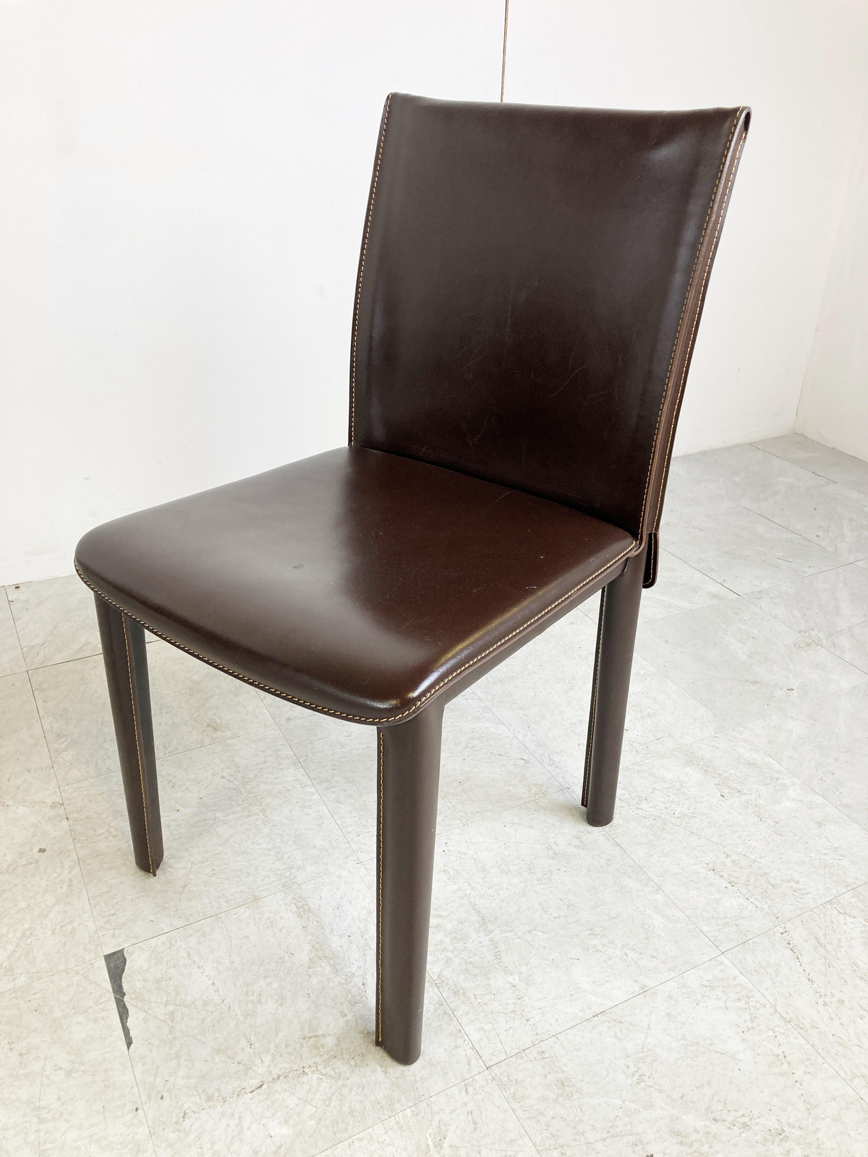 Vintage Brown Leather Dining Chairs by Arper, Italy, 1980s 6