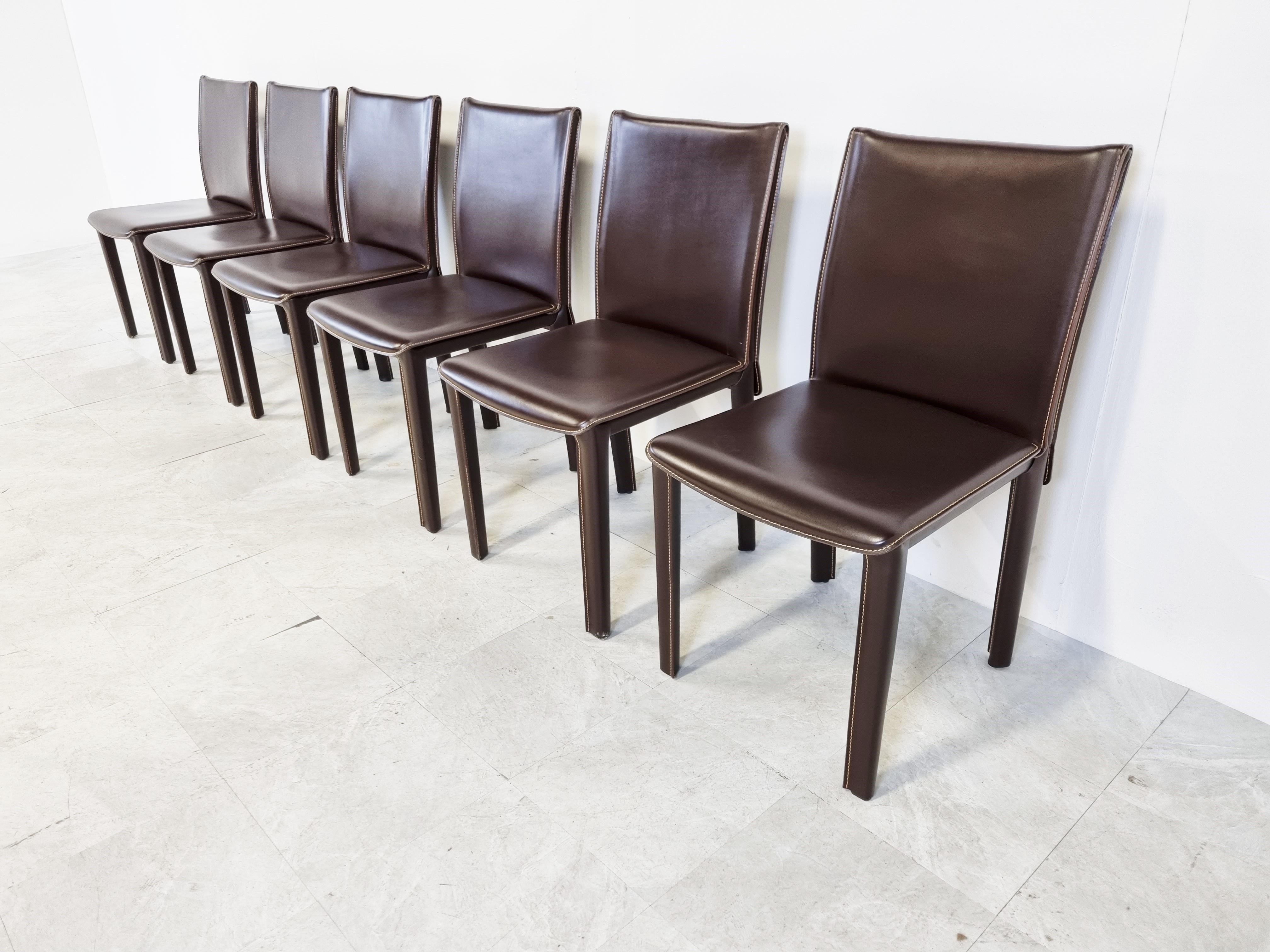 Late 20th Century Vintage Brown Leather Dining Chairs by Arper Italy, 1980s