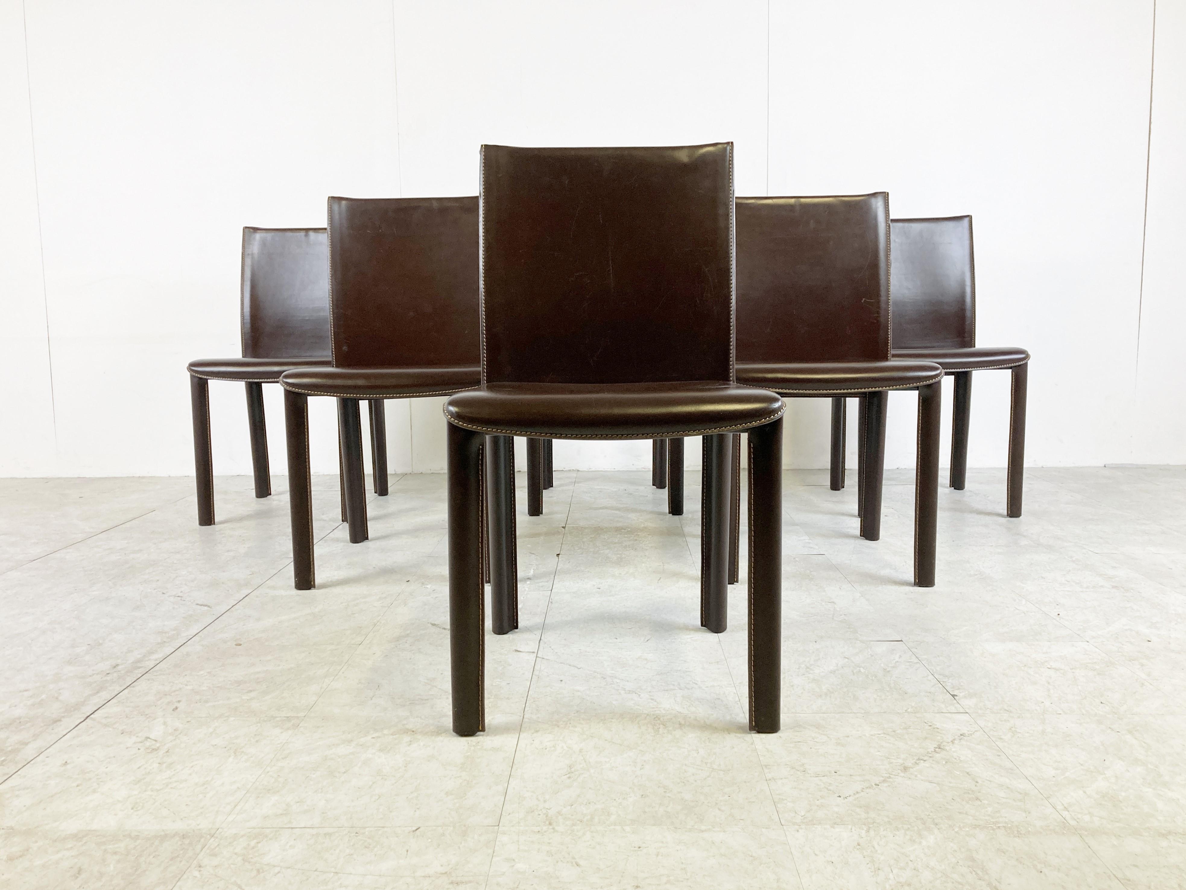 Late 20th Century Vintage Brown Leather Dining Chairs by Arper, Italy, 1980s