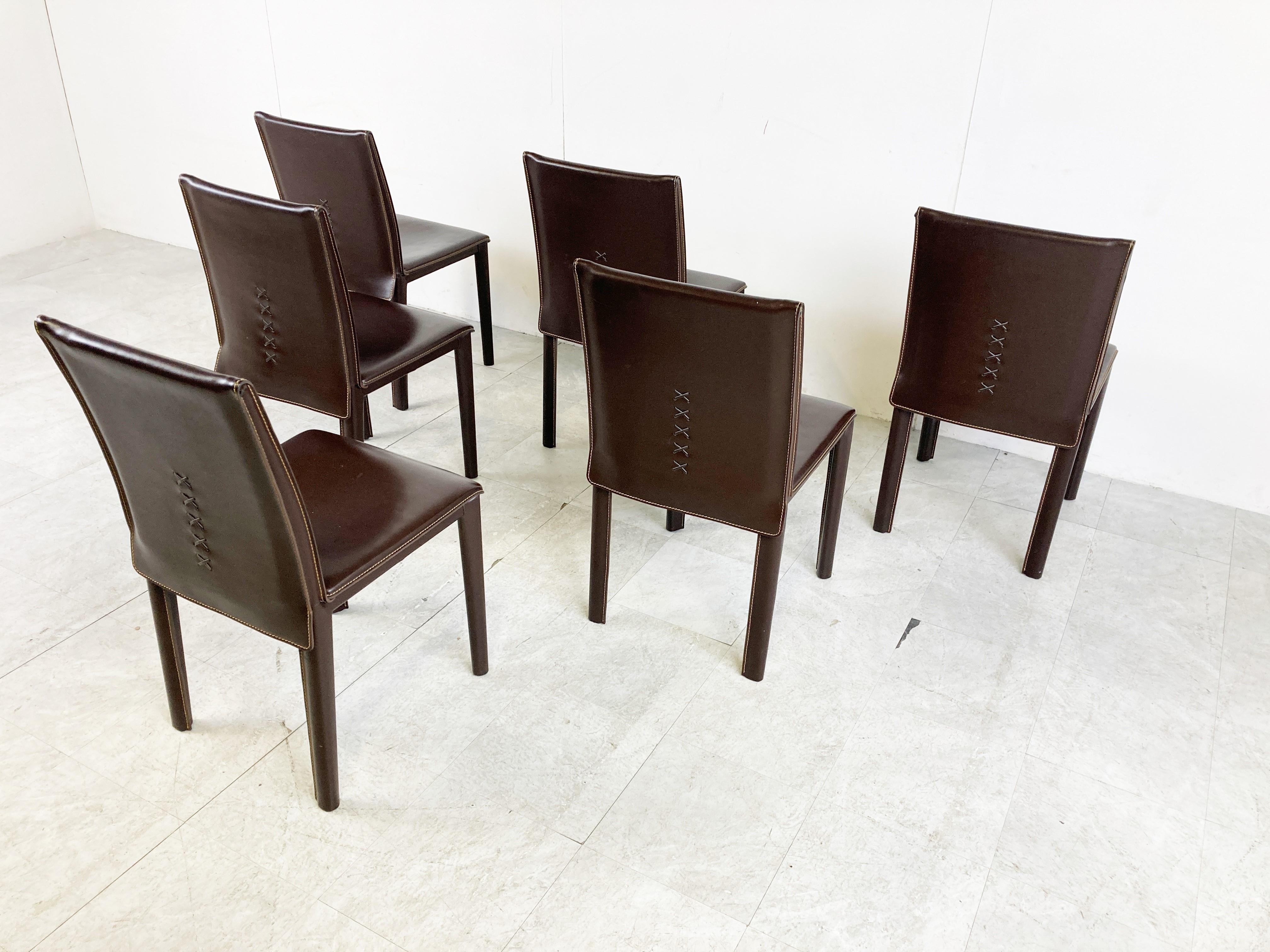 Vintage Brown Leather Dining Chairs by Arper, Italy, 1980s 2