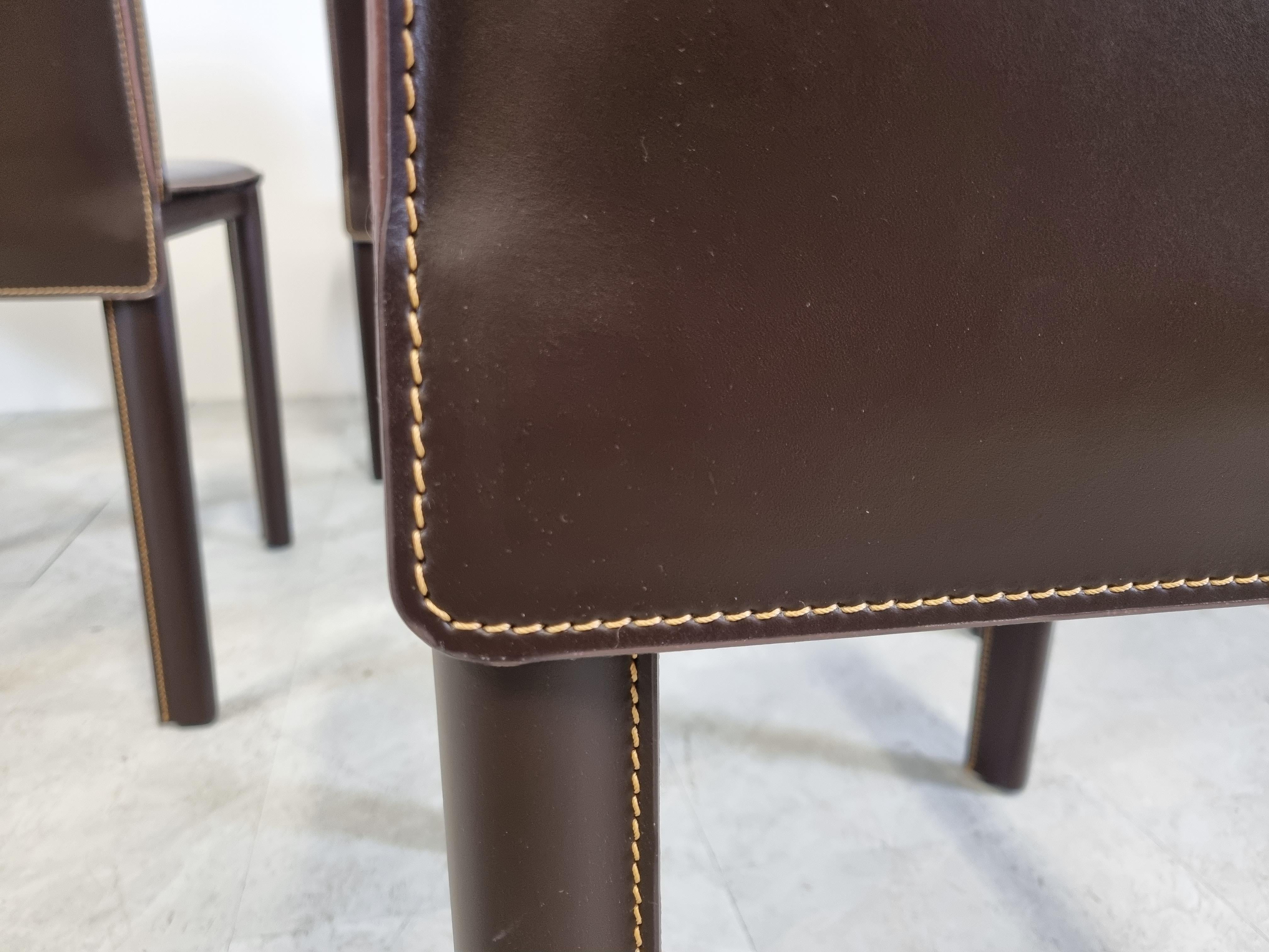 Vintage Brown Leather Dining Chairs by Arper Italy, 1980s 4