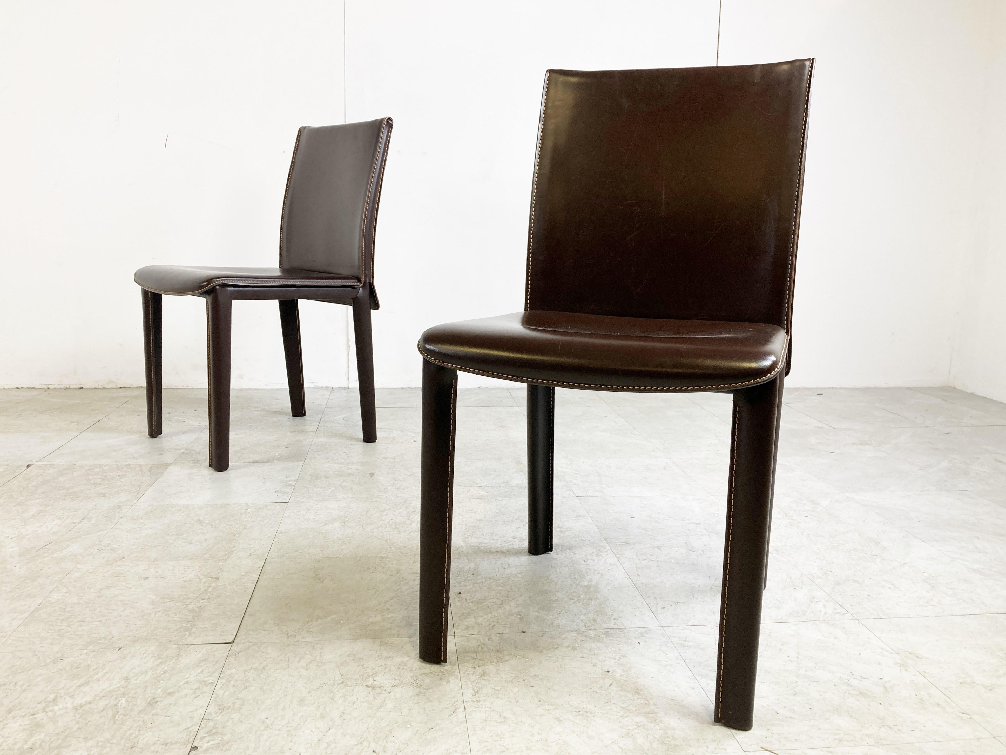Vintage Brown Leather Dining Chairs by Arper, Italy, 1980s 3