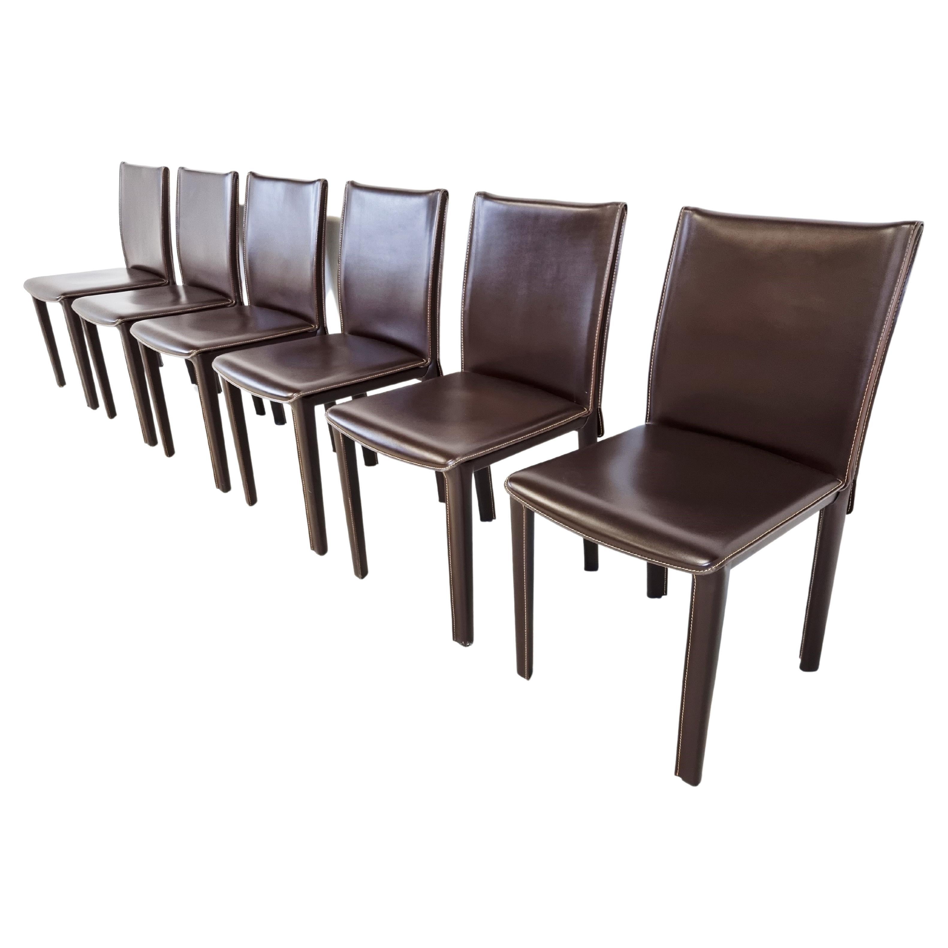 Set of 8 Arper Leather and Aluminum Dining Chairs, Italy For Sale at