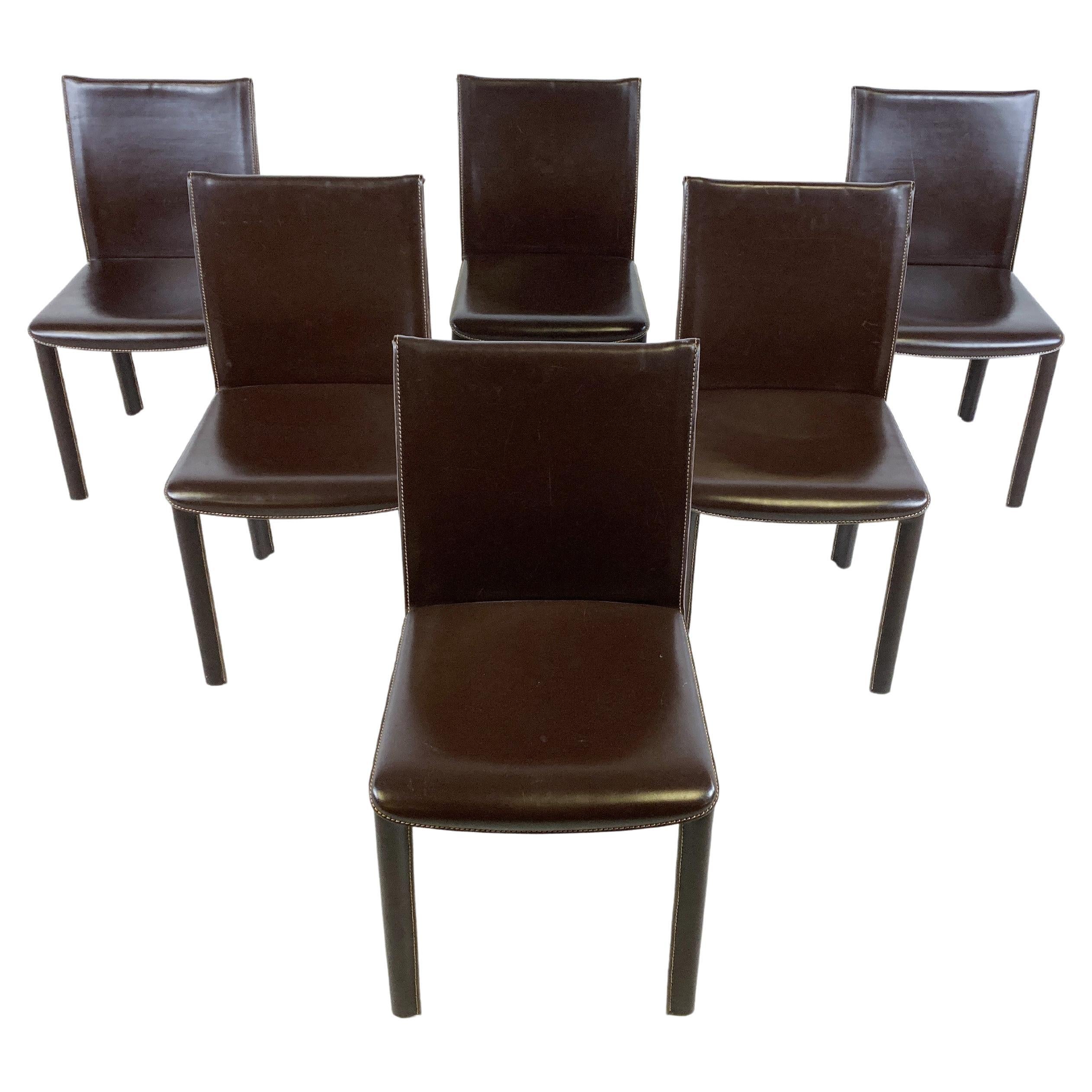 Vintage Brown Leather Dining Chairs by Arper, Italy, 1980s