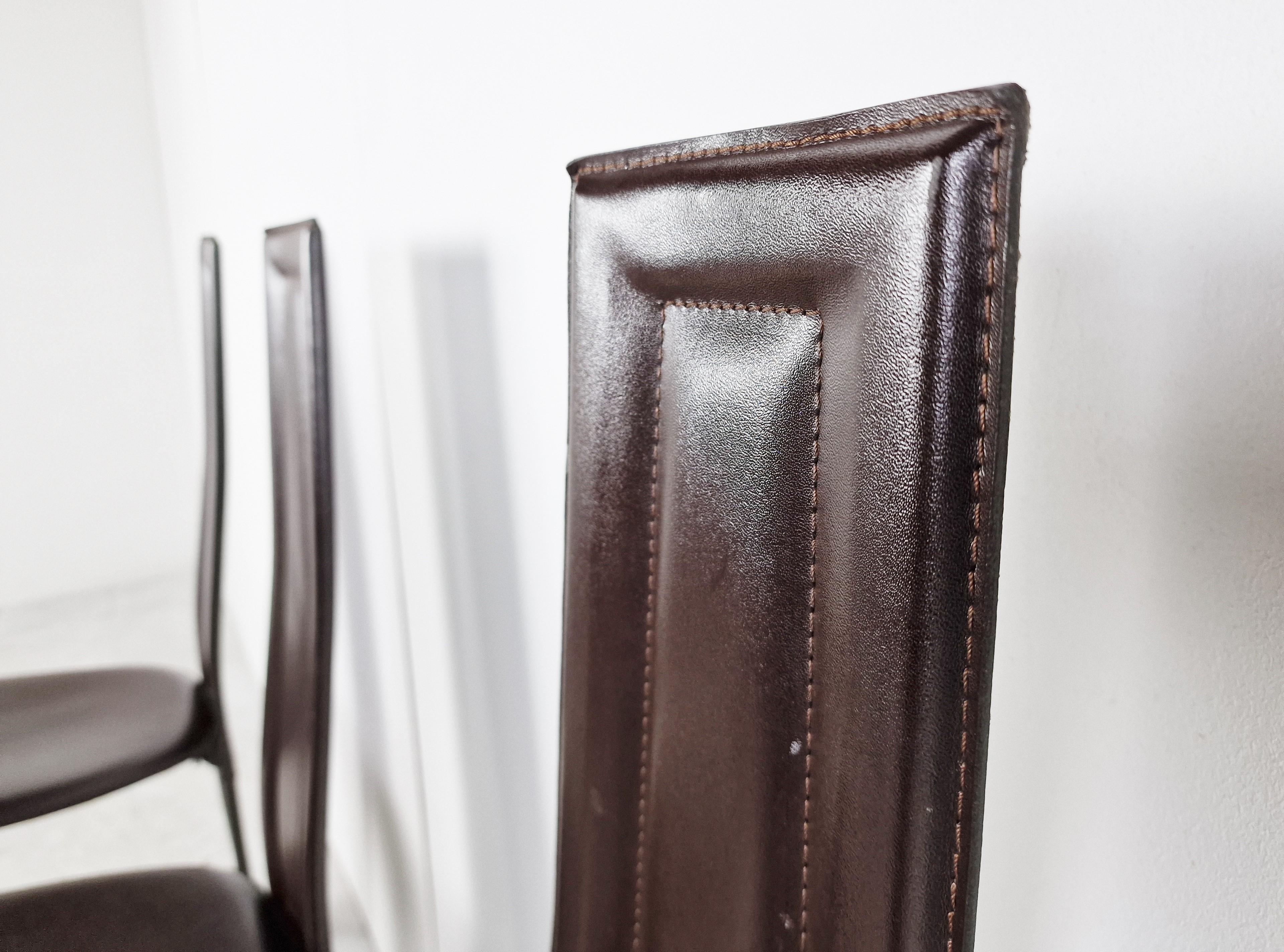 Vintage Brown Leather Dining Chairs, Set of 6, 1980s For Sale 4