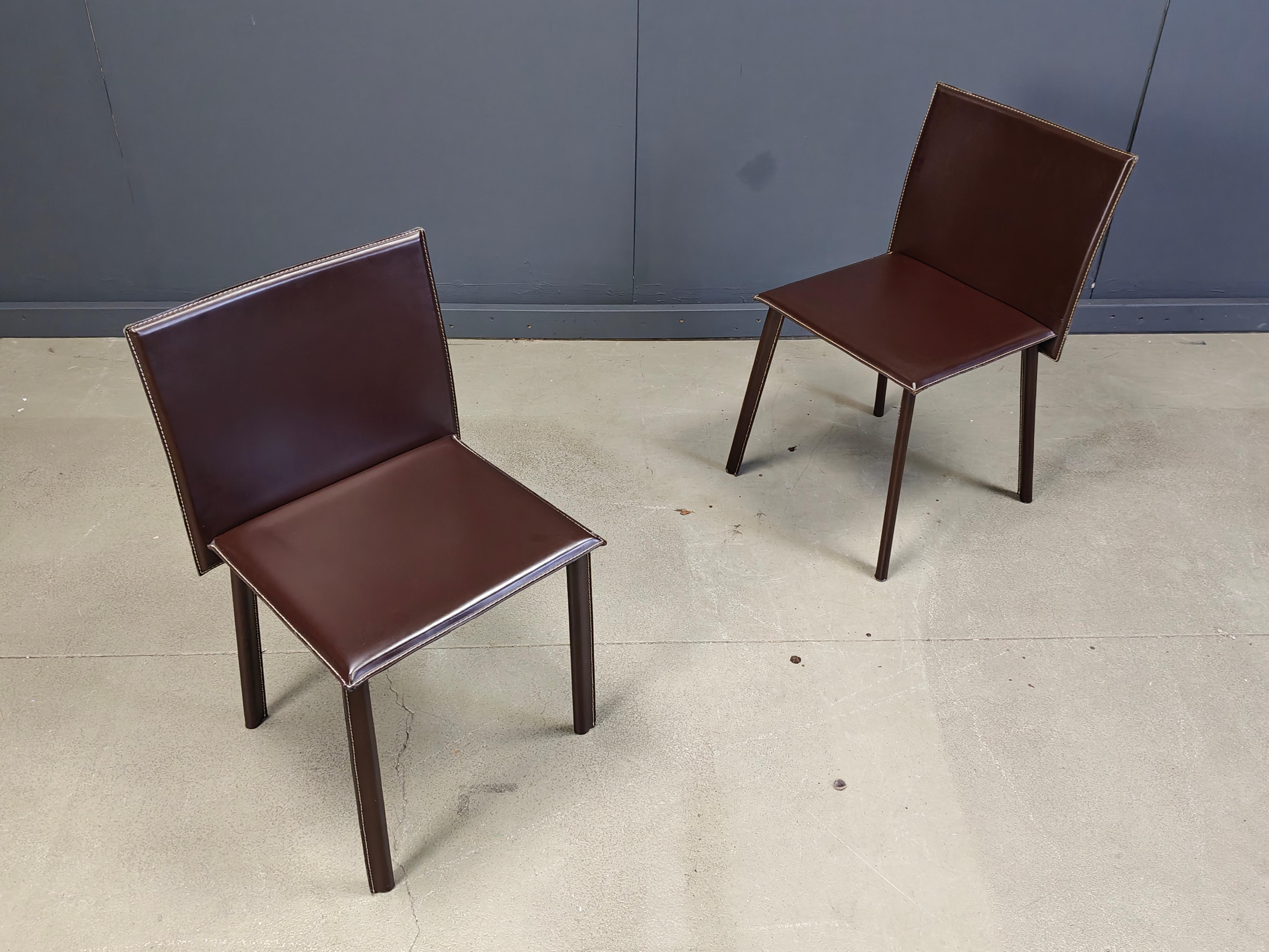 Esstischstühle aus braunem Leder, 6er Set, 1980er Jahre (Ende des 20. Jahrhunderts) im Angebot