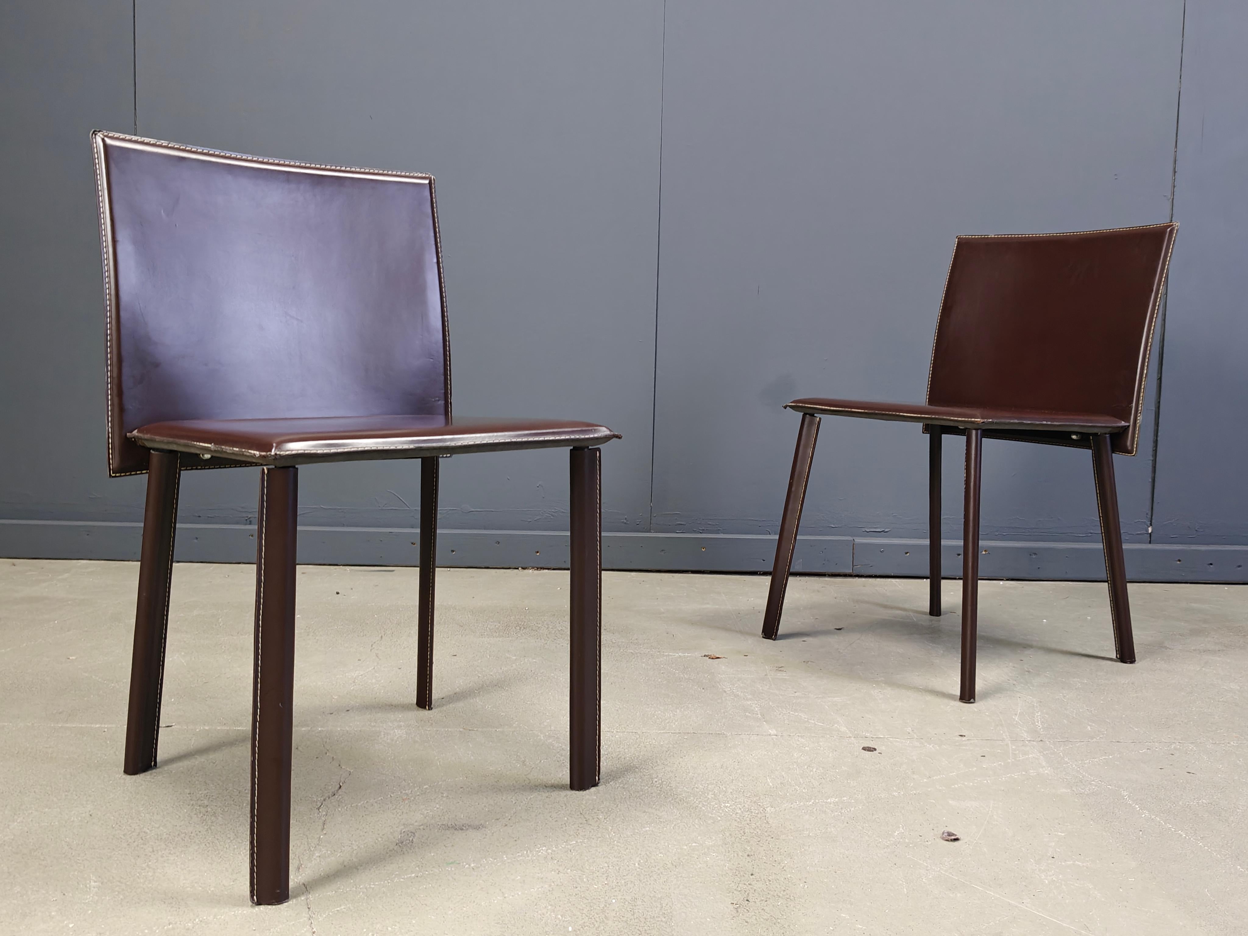 Esstischstühle aus braunem Leder, 6er Set, 1980er Jahre im Angebot 1