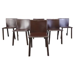 Esstischstühle aus braunem Leder, 6er Set, 1980er Jahre
