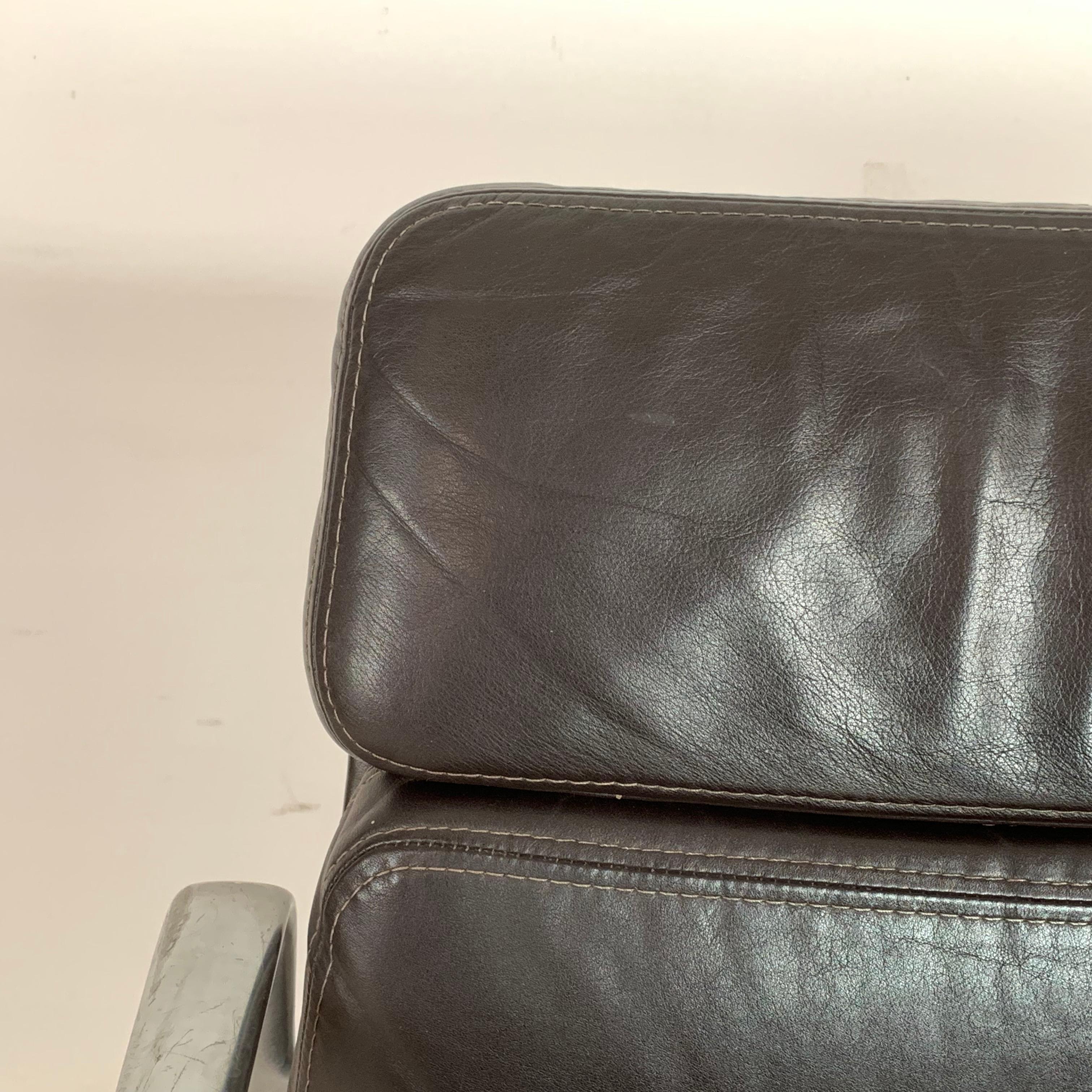 Vintage Brown Leather Eames for Herman Miller Soft Pad Aluminium Group Chair For Sale 4