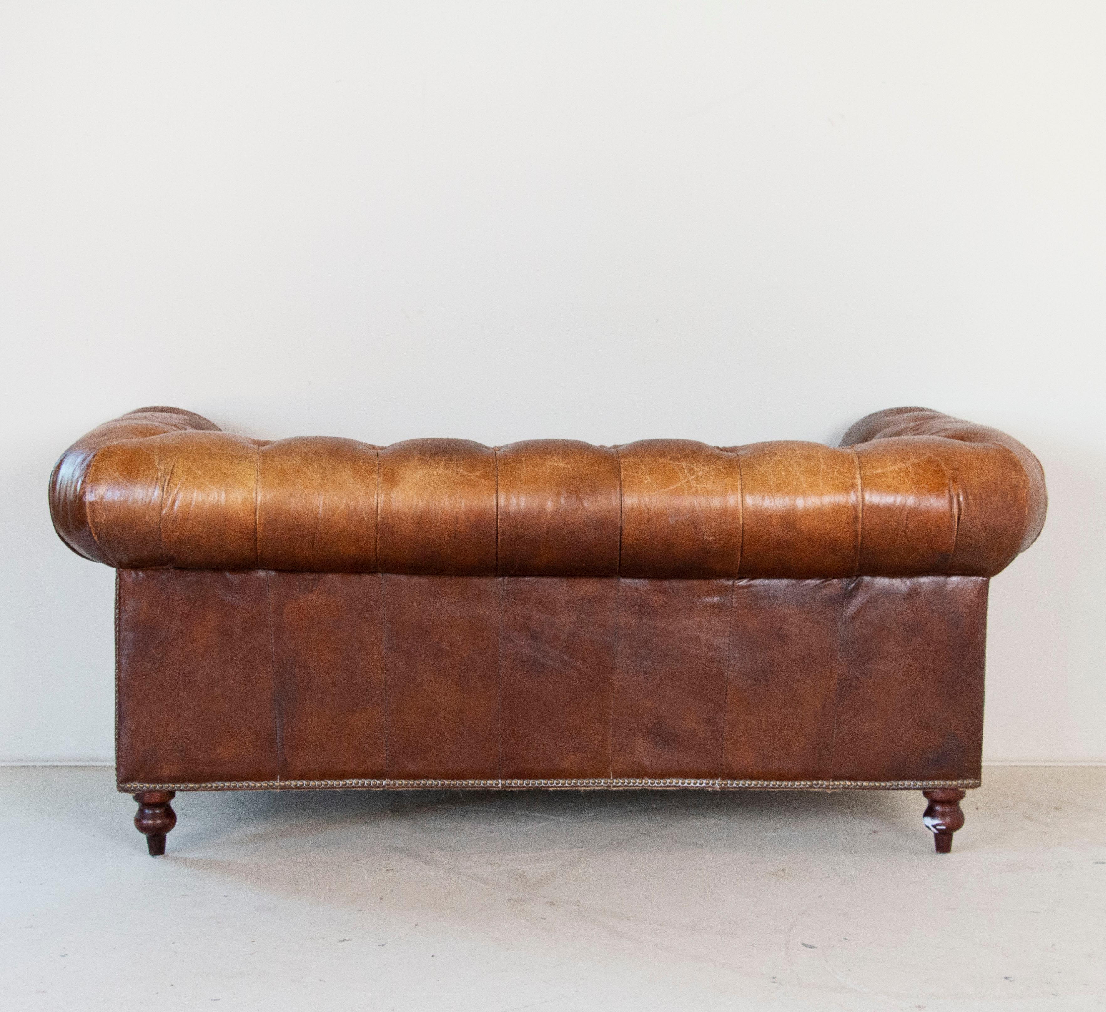 20th Century Vintage Brown Leather English Chesterfield Sofa