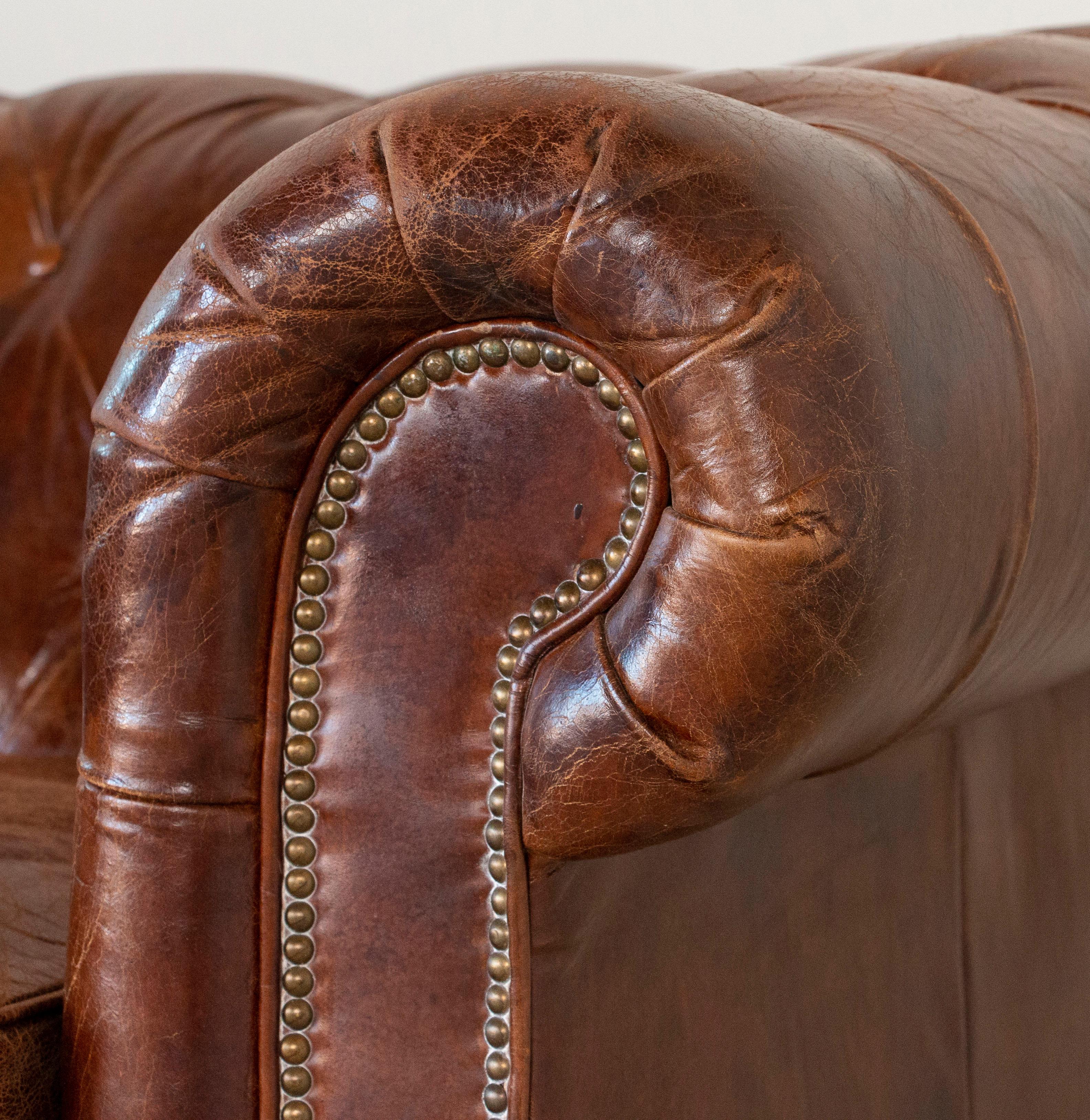 20th Century Vintage Brown Leather English Chesterfield Sofa