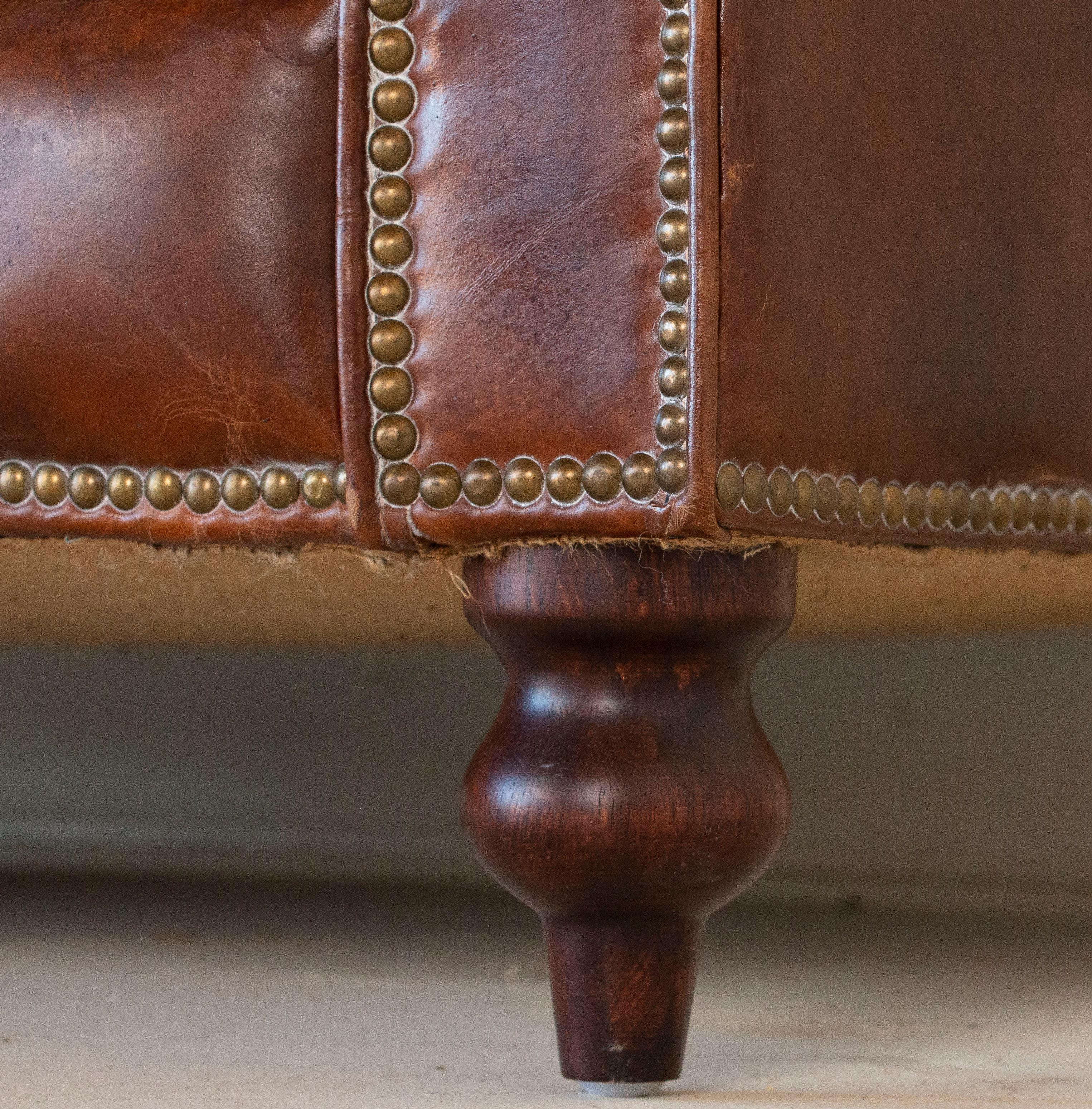 Vintage Brown Leather English Chesterfield Sofa 4