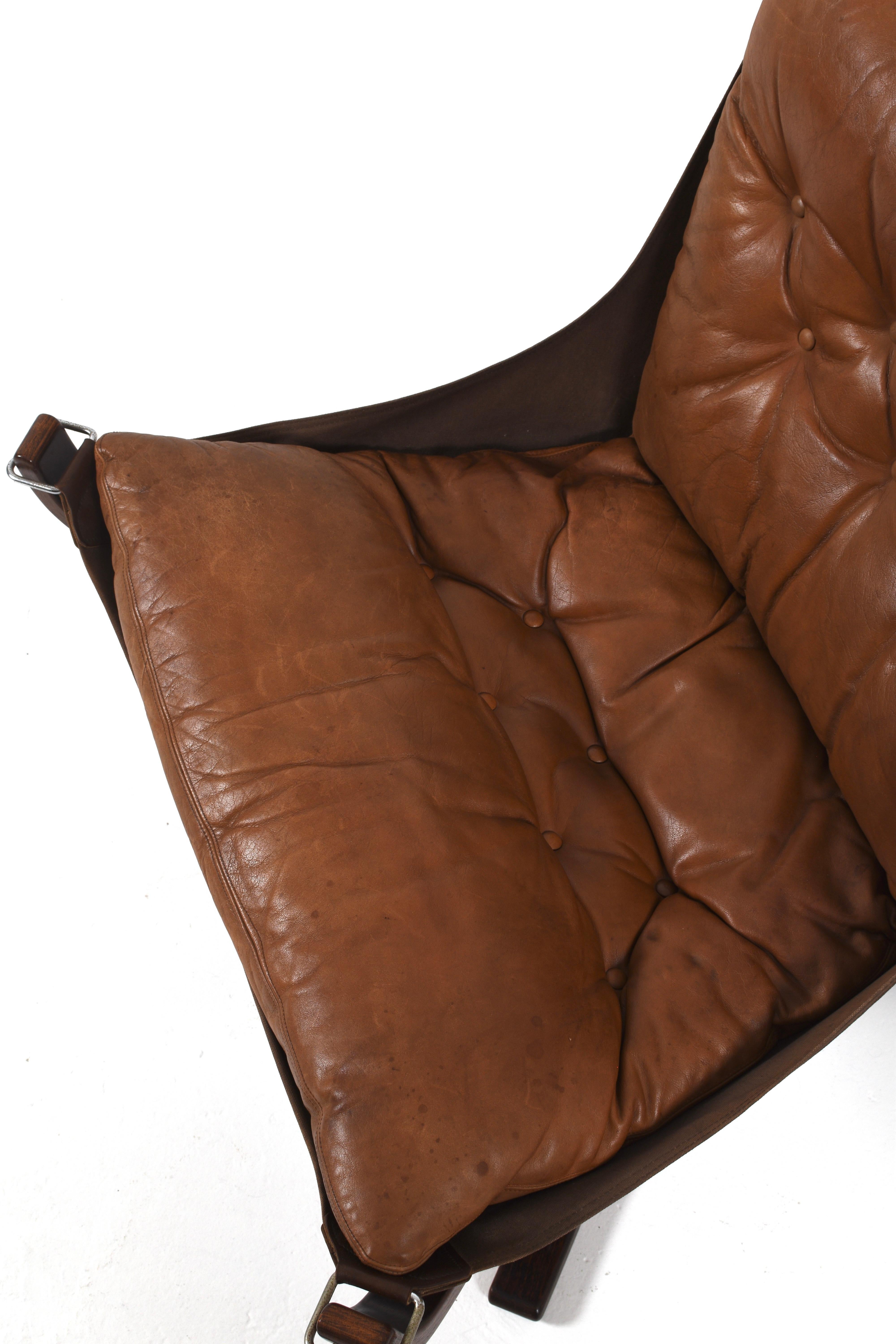 Vintage Brown Leather Falcon Lounge Chair by Sigurd Ressell, Norway, 70s For Sale 4