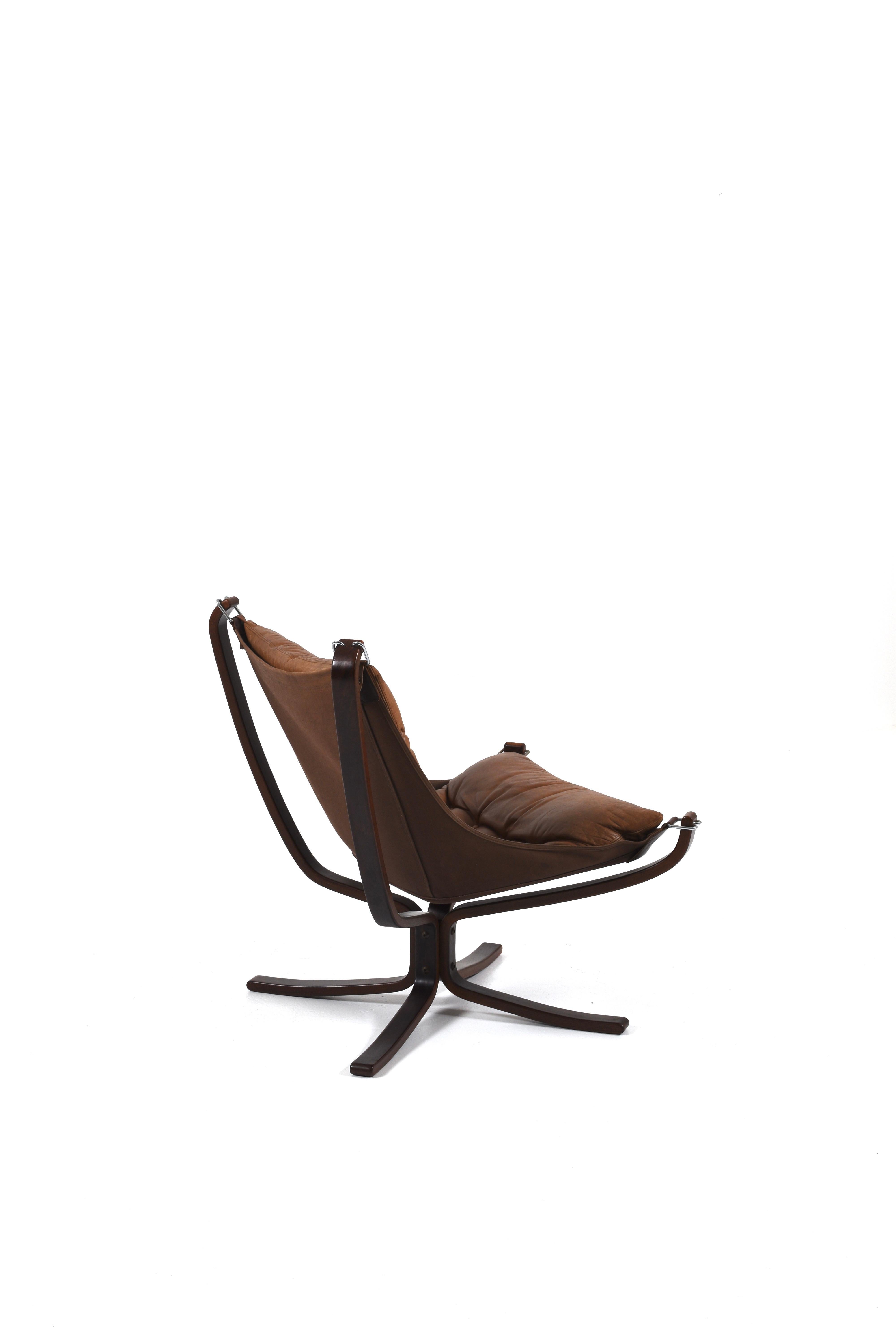 Vintage Brown Leather Falcon Lounge Chair by Sigurd Ressell, Norway, 70s For Sale 5