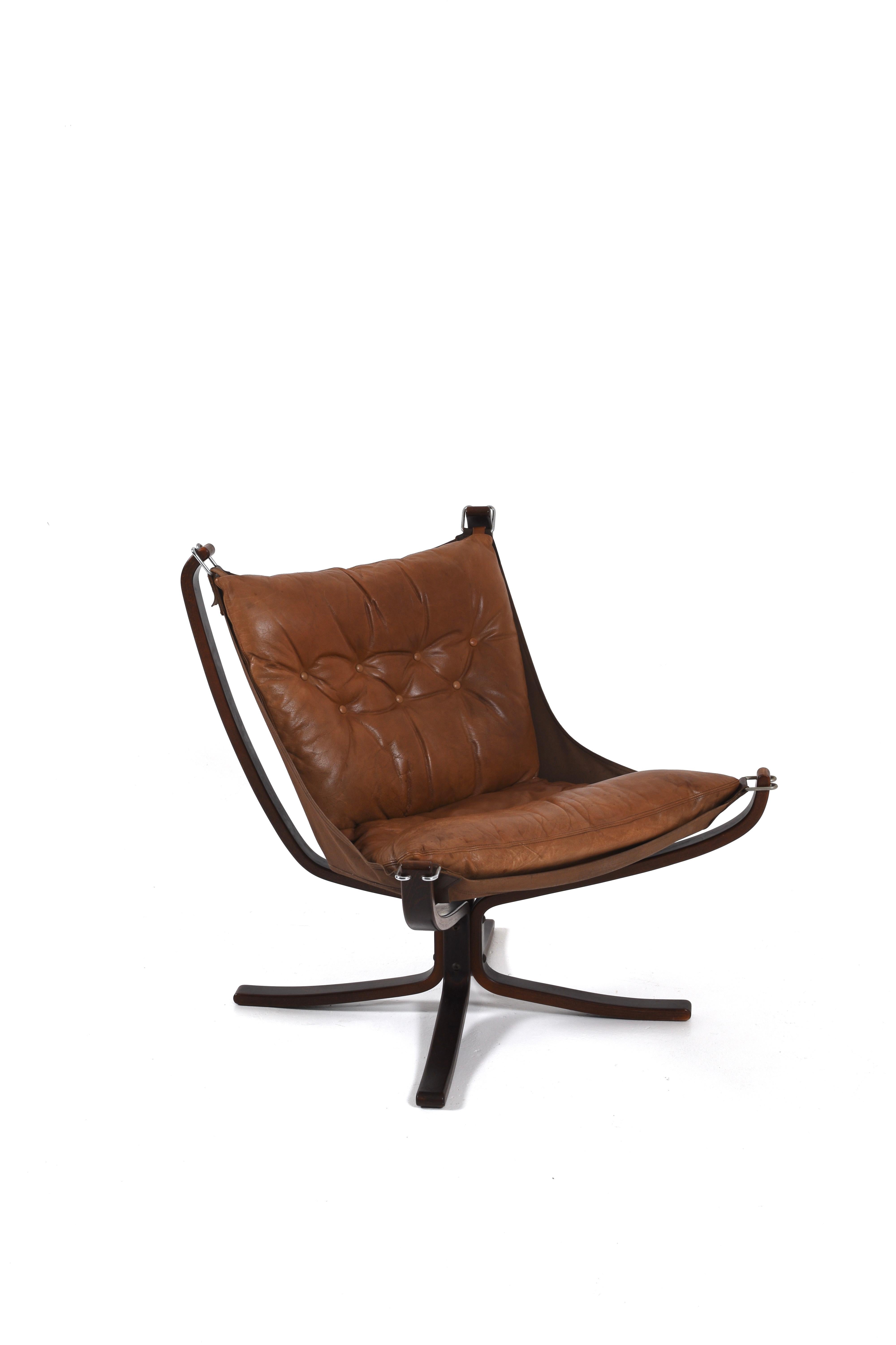 Vintage Brown Leather Falcon Lounge Chair by Sigurd Ressell, Norway, 70s For Sale 6