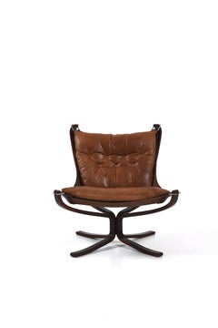 Vintage Brown Leather Falcon Lounge Chair by Sigurd Ressell, Norway, 70s