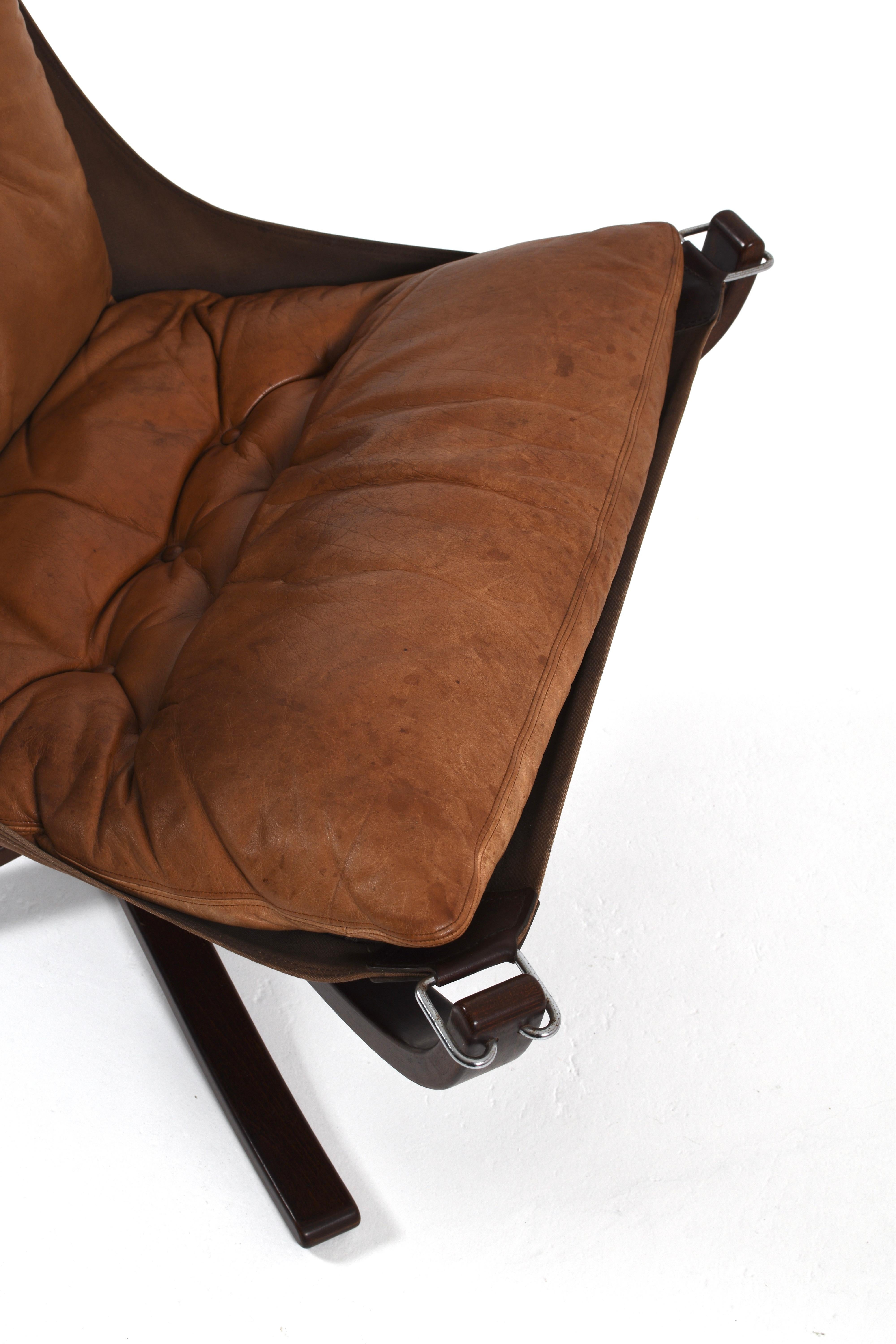 Late 20th Century Vintage Brown Leather Falcon Lounge Chair by Sigurd Ressell, Norway, 70s For Sale